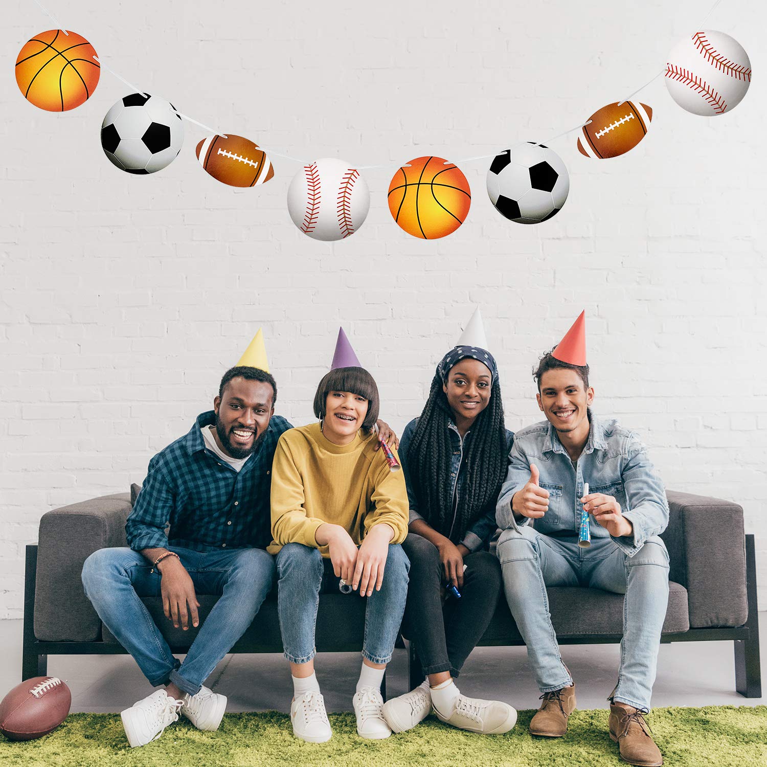Outus 4 Pcs Sports Theme Party Banner Decorations, Basketball Football Baseball Soccer Hanging