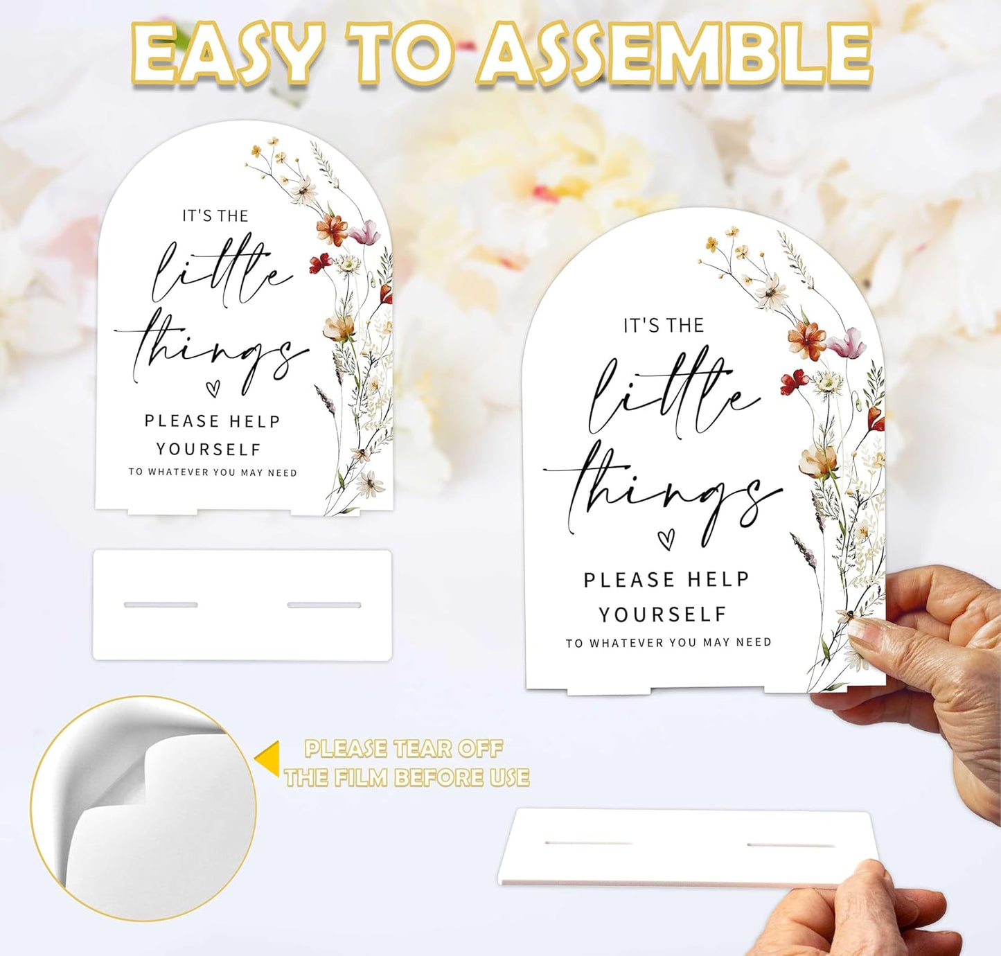 Boho Floral Wedding Bathroom Basket Sign, 6 x 8 Inch White Arch Acrylic Wedding Sign with Holder, Wedding Sign for Ceremony and Reception, Wedding Decoration, Wedding Supplies - BX09