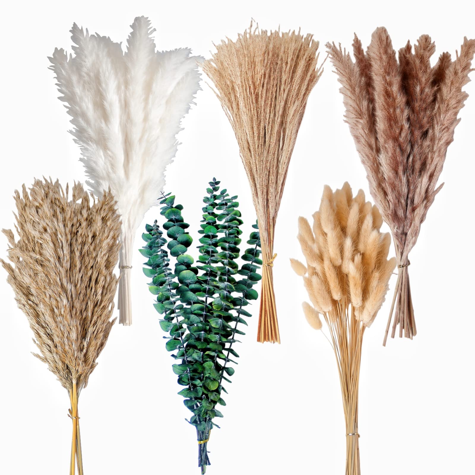 110 PCS of Boho Pampas Grass Decor, Naturally Dried Pompas, Bunny Tails Dried Flowers, and dried