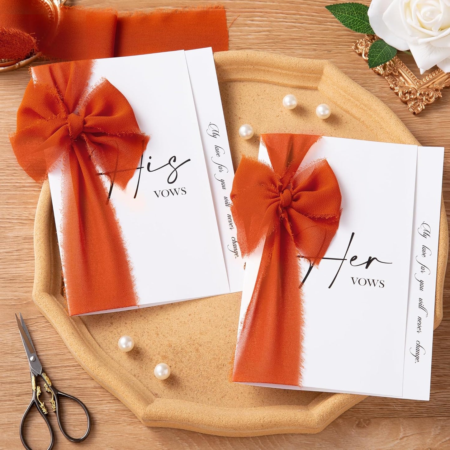 DORIS HOME 2" x21Yd Chiffon Ribbon for Flower Bouquet, Orange & Cream Fabric Ribbon for Gift Wrapping, Handmade Frayed Ribbon for Wedding/Christmas Decorations