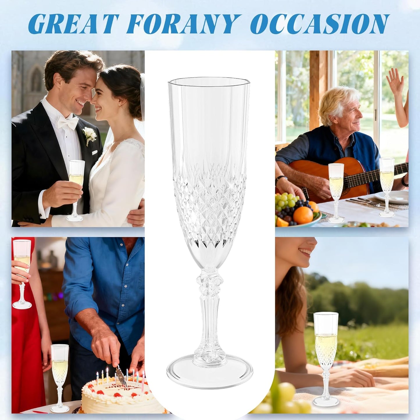 Plastic Champagne Flutes, 48PCS Transparent White Wine Glasses Goblets Cups Shatterproof Reusable Flute for Weddings Bachelor Parties Toasting and Events(48, Transparent)