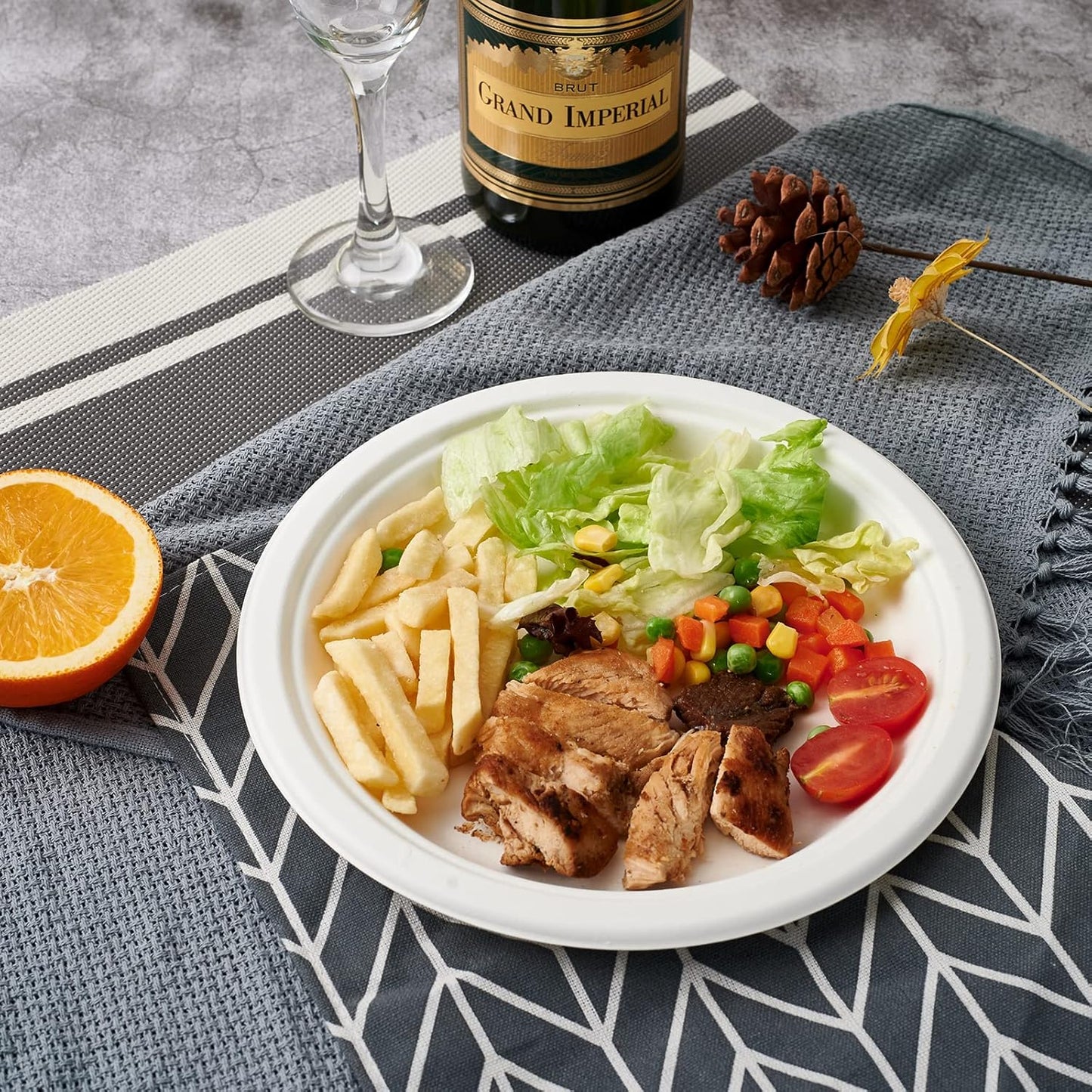 ECOLipak 100% Compostable 10 Inch Heavy Duty Paper Plates, 150 Pack Disposable Biodegradable Eco-friendly Sugarcane Bagasse Plates for Dinner Party(White)