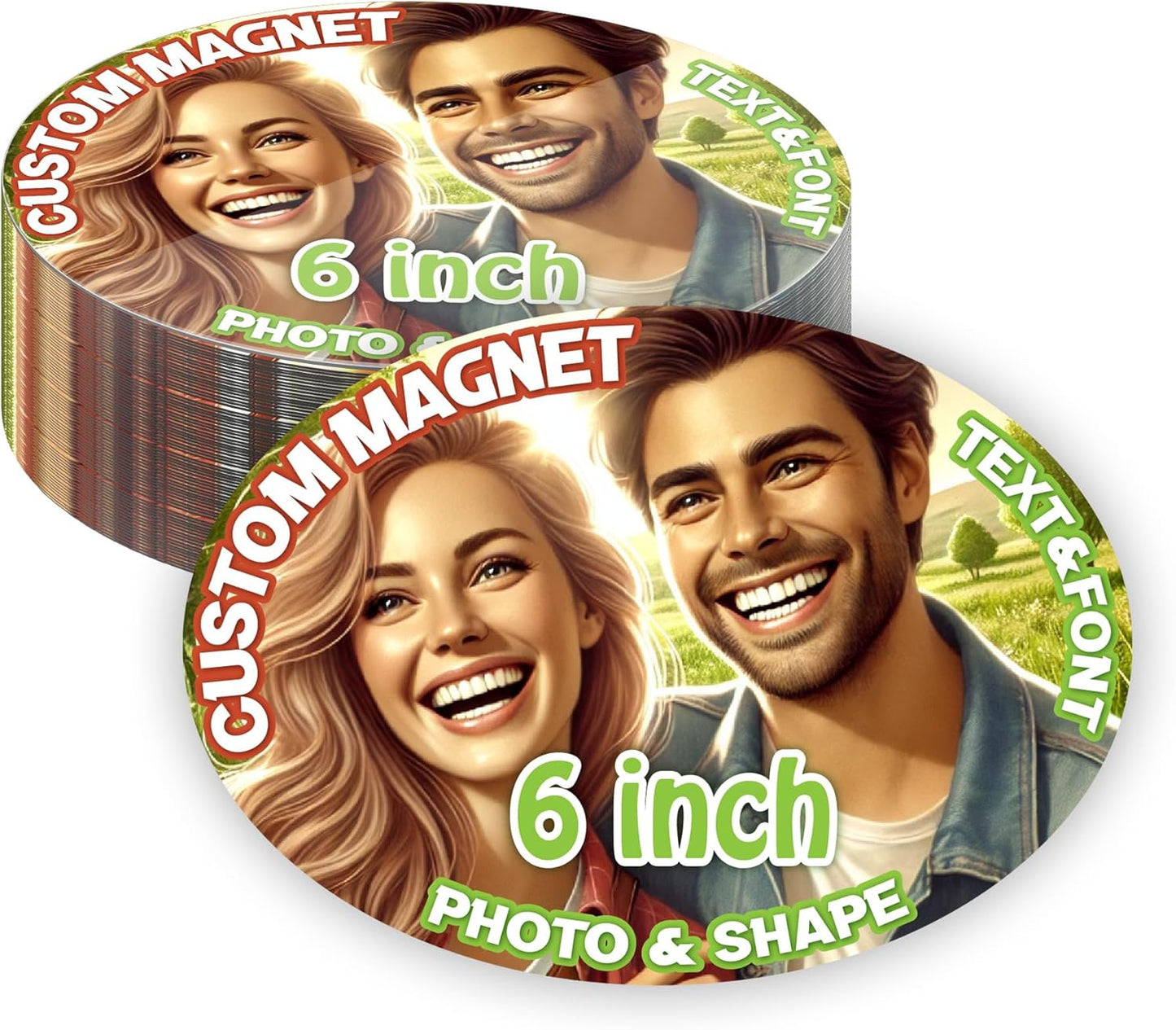 KETABAO – 6" Add Your Image Custom Oval Photo Magnets - Photo Fridge, Storage Cabinet and Car Decoration Magnets