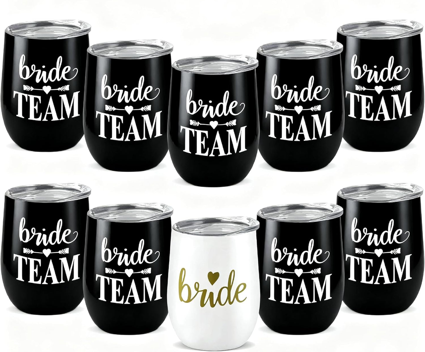 Bride Squad Bachelorette Party Cups 10 Pcs Team Bride Cups Bridesmaid Gifts Tumblers 12 Oz Insulated Cups with Lid and Straw(Black)