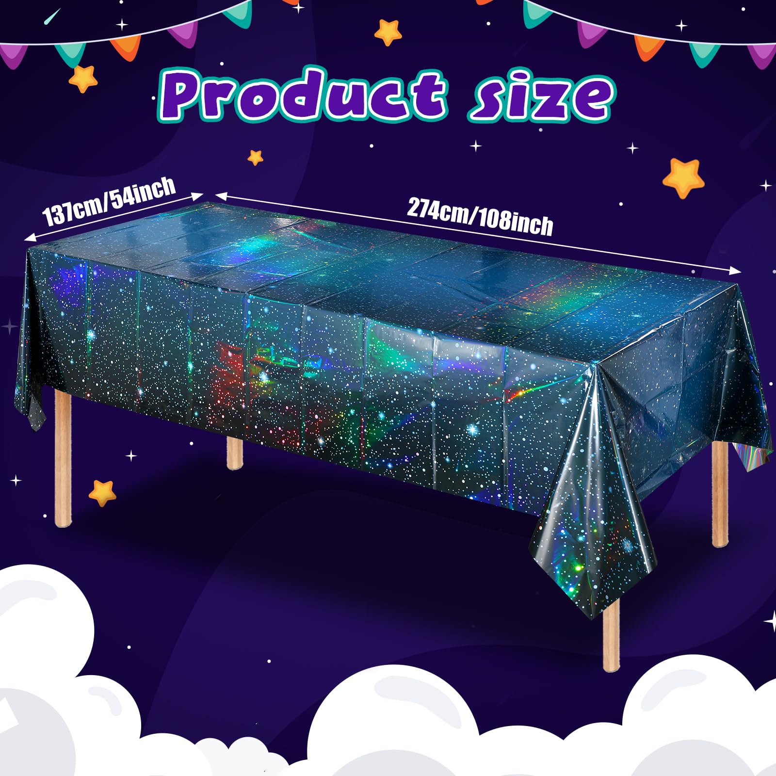 YIDAKO 3Pcs Iridescent Space Tablecloths, Disposable Plastic Blue Galaxy Table Cloth Rectangle