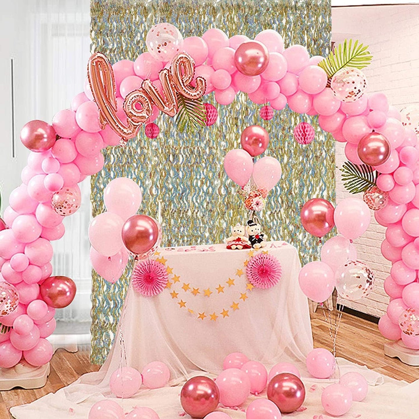 Champagne Gold Foil Fringe Backdrop - CYLMFC 3 Pack 3.3 ft x 6.6 ft Sparkle Tinsel Foil Fringe Backdrop Curtains for Birthday Anniversary Retirement Party Decorations