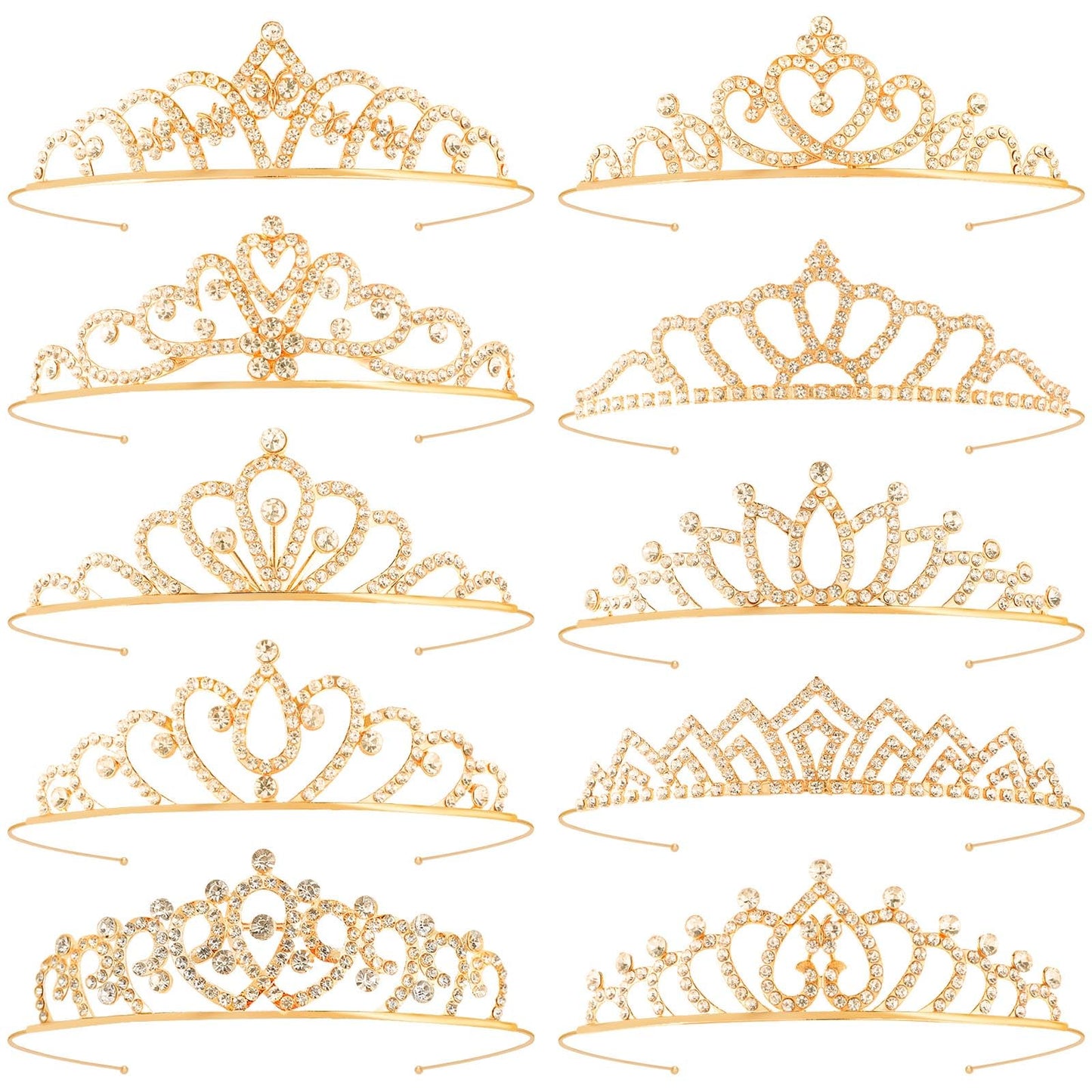 Tihebax 10 Pcs Gold Tiaras Crowns Headbands for Women Girls Princess Tiara Bulk Crown Rapunzel