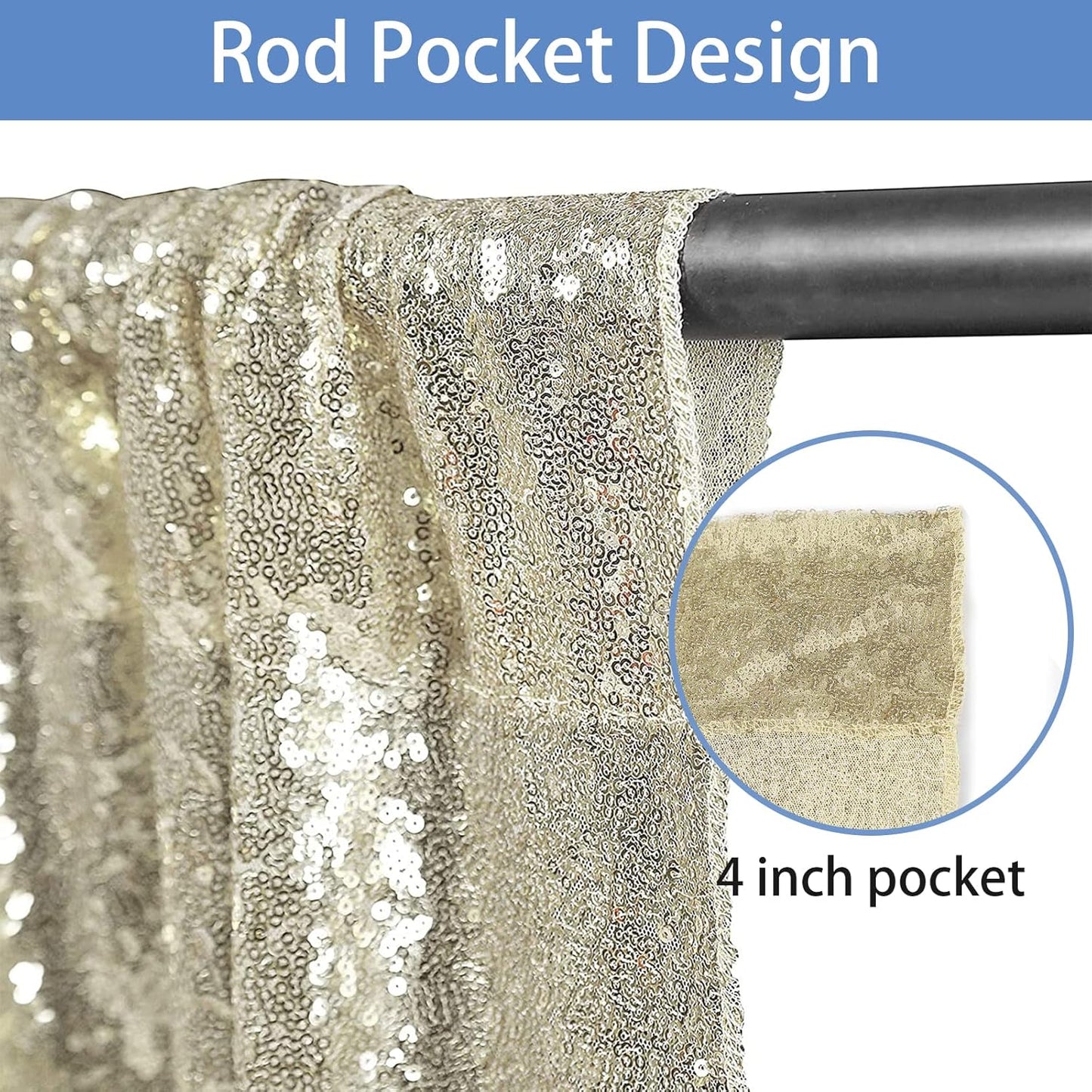 Hahuho Champagne Sequin Backdrop Curtain, 4PCS 2FTx8FT Glitter Backdrop Curtain for Parties, Christmas, Wedding, Party Decoration（4 Panels, 2FT x 8FT, Champagne