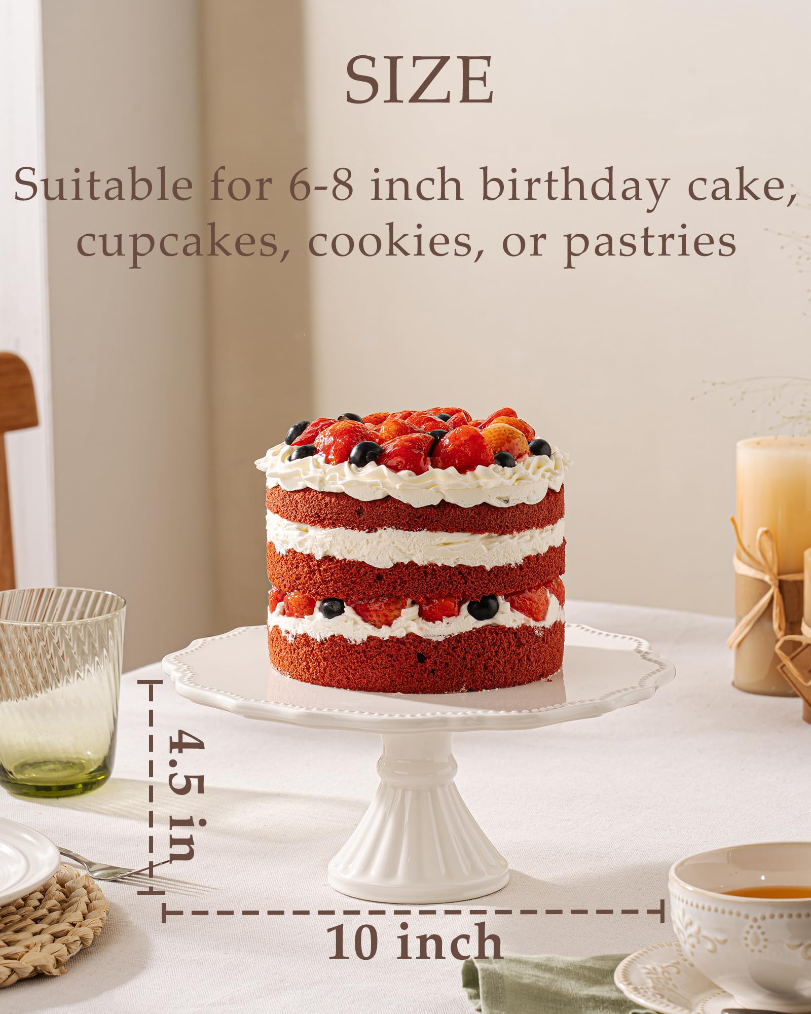 Omifun 10 Inch Cake Stand, Relief Round Dessert Cake Stand for 8 Inch Cake