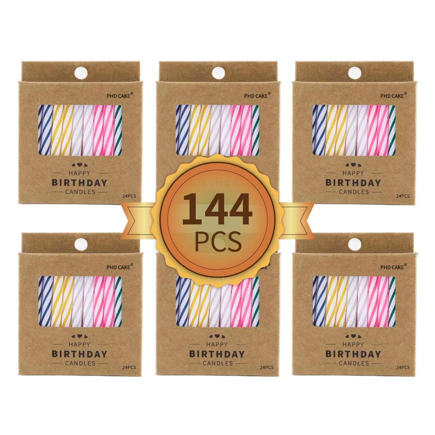 PHD CAKE 144-Count Multicolored Spiral Birthday Candle, Birthday Candles for Cake, Cupcake Candles