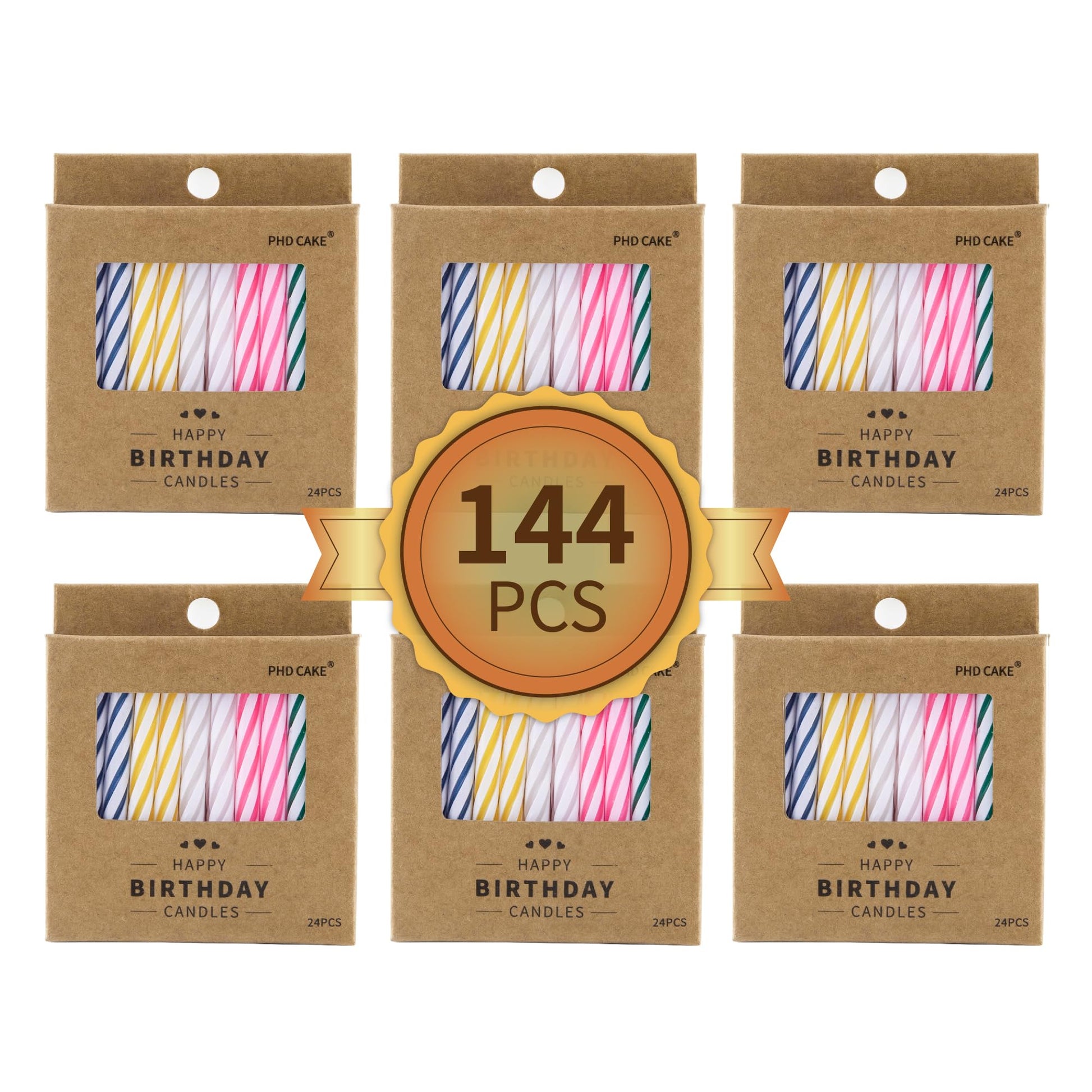 PHD CAKE 144-Count Multicolored Spiral Birthday Candle, Birthday Candles for Cake, Cupcake Candles