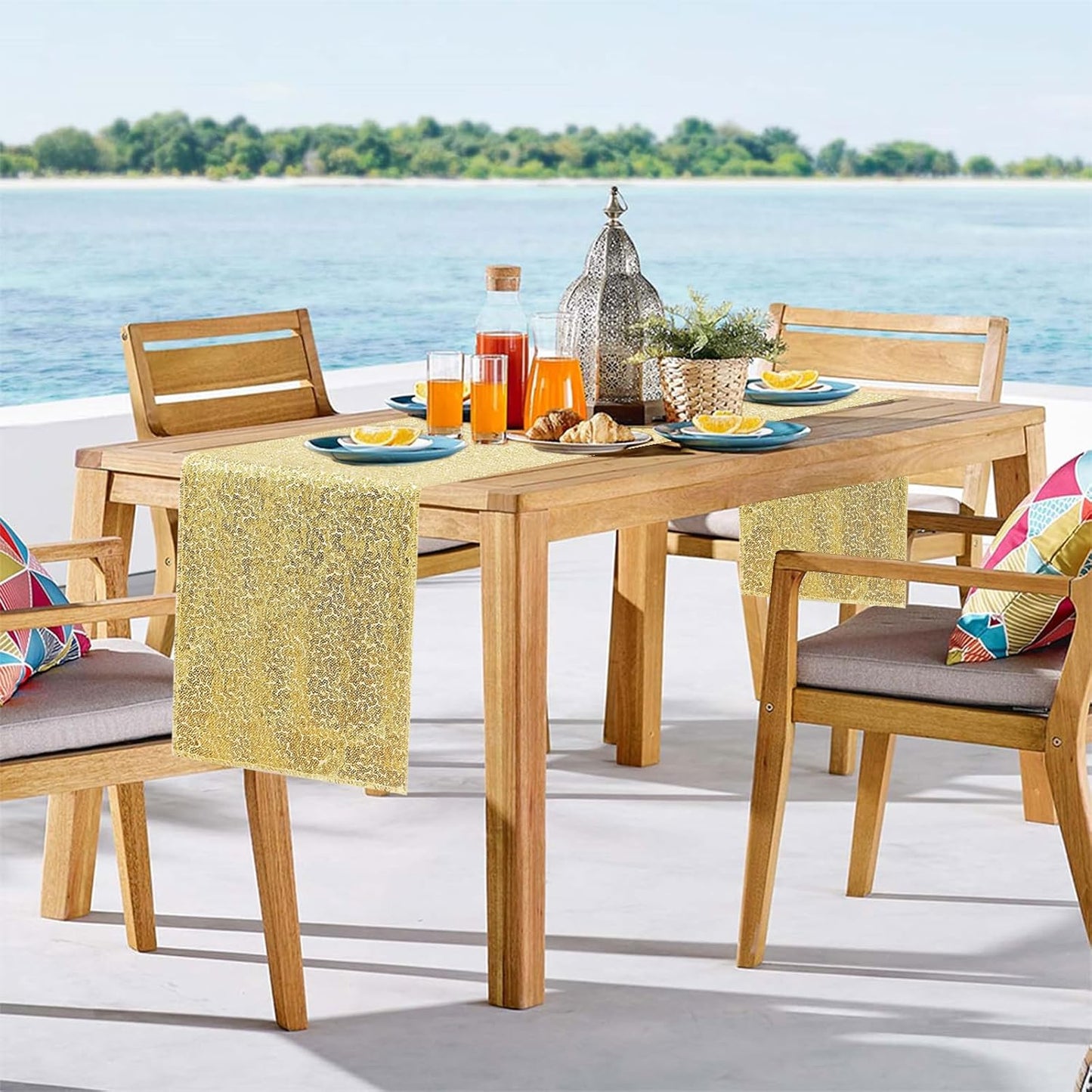 2 Packs 12 x 72 inches Sequin Table Runner, Gold Glitter Table Runner for Birthday Party Supplies Wedding Engagement Baby Shower Holiday Celebration Event Decorations