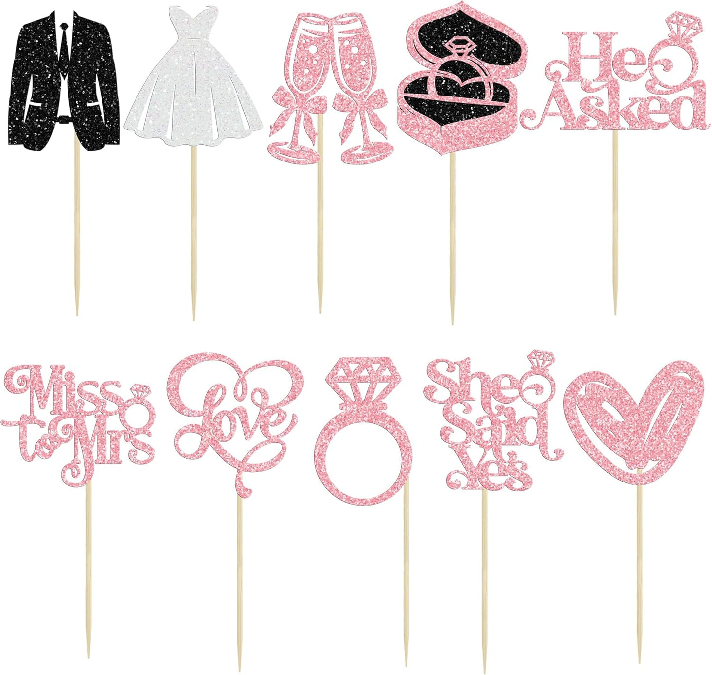 Gyufise 30Pcs She Said Yes Cupcake Toppers Glitter Diamond Ring I Do Love Cupcake Picks Miss to Mrs He Asked Bridal Shower Wedding Engagement Bachelorette Cake Decoration Pink