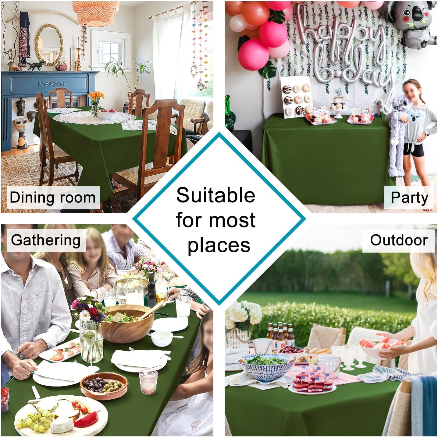 Hiasan Olive Green Rectangle Tablecloth - Waterproof and Spillproof Washable Fabric Table Cloth for Dining Room Kitchen Party and Outdoor, 60 x 84 Inch