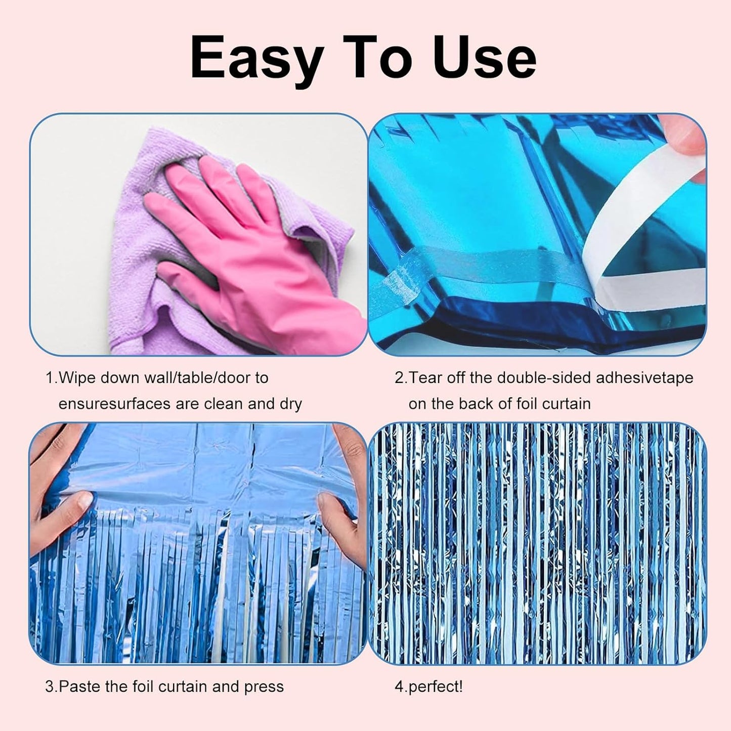 2 Pack 3.28 ft x 6.56 ft Light Blue Tinsel Curtain Party Backdrop - Metallic Foil Fringe Backdrop Door for Halloween, Christmas, Birthday Graduation Wedding Party Streamers Photo Backdrop.