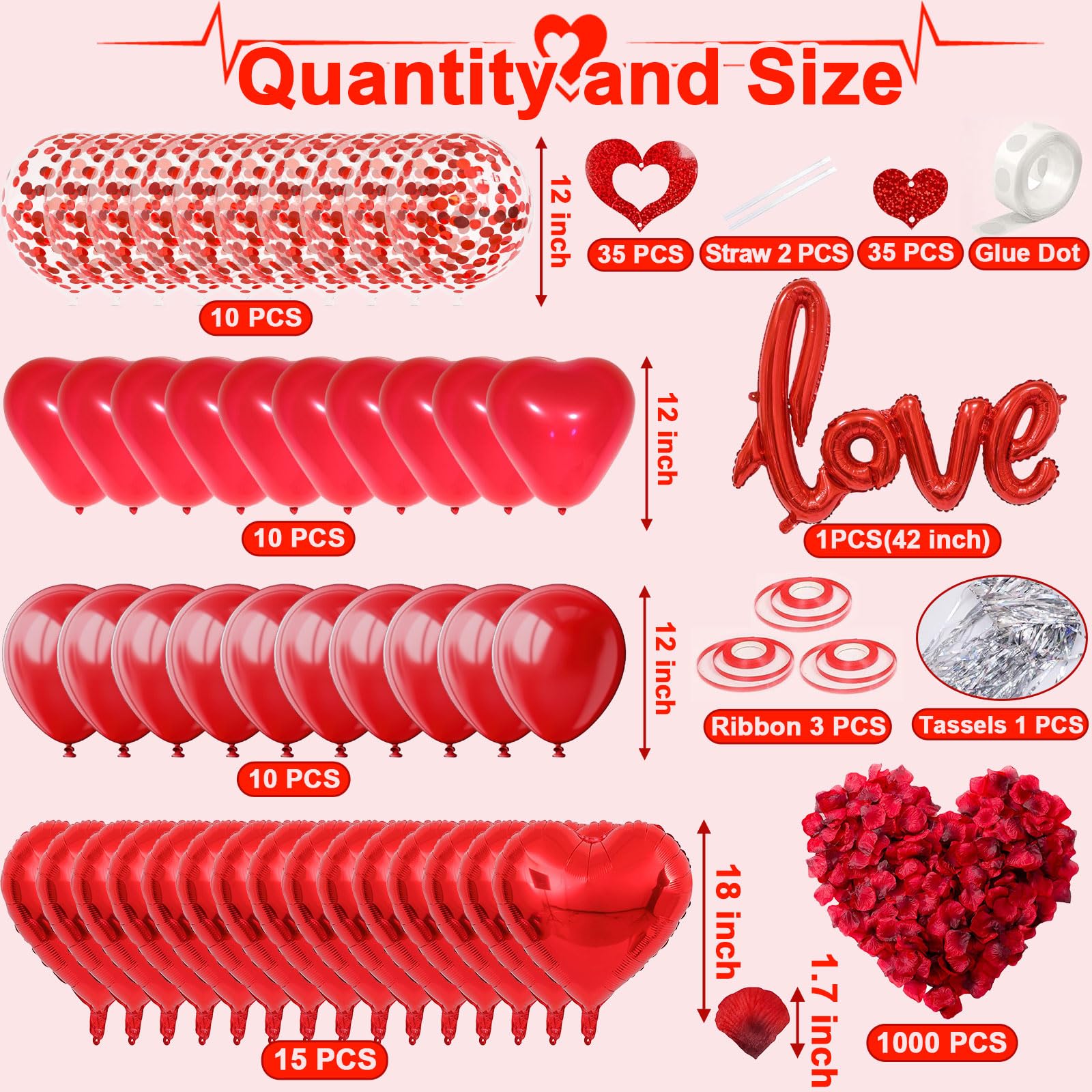 Fecedy Love and Heart-Shaped Aluminum Foil Balloon,Heart-Shaped and Round Latex balloons,Confetti