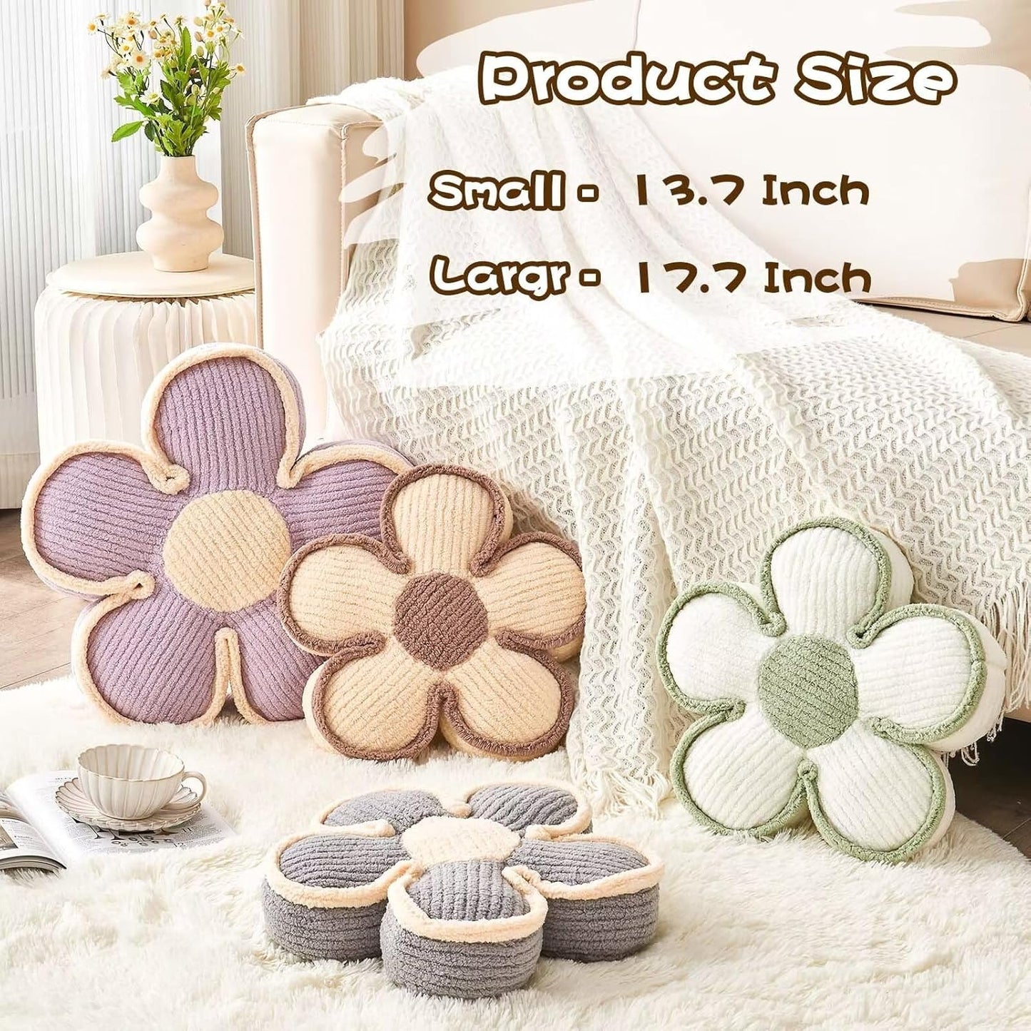 Flower Shaped Floor Cushion & Decorative Throw Pillow, Soft Plush Seating Cushion, Grey (17.7 Inch)