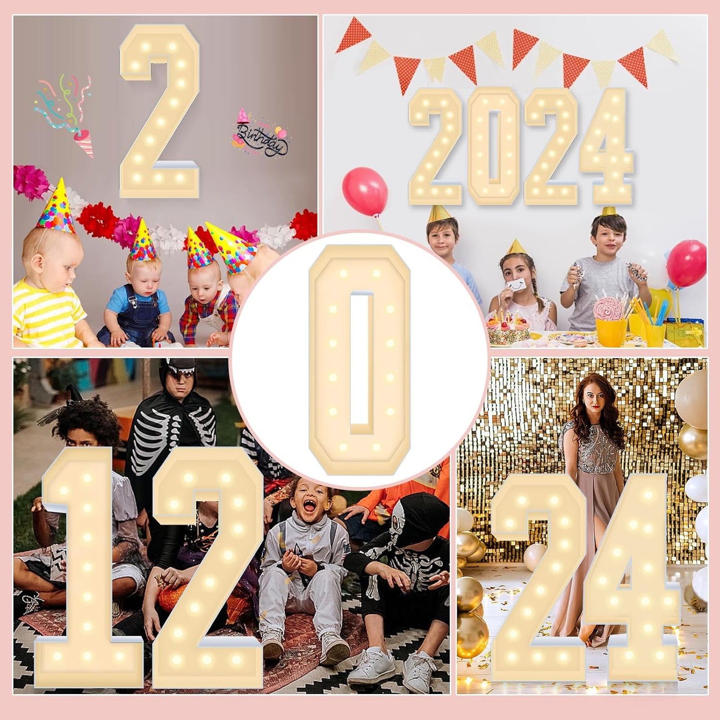 4FT Plastic Marquee Numbers 0 - Light up Numbers Are Made from Corrugated Plastic Board - Quick Assembly Without Tools, Disassembled Components Can Be Used for Photo Wall Decoration, Yard Sale Signs