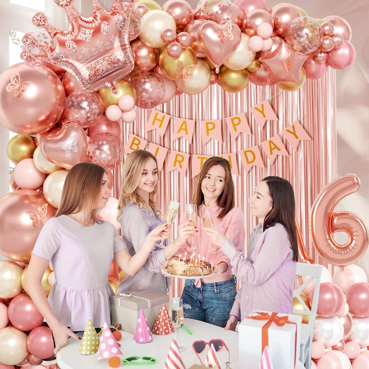 123pcs Sweet 16 Party Decorations with Rose Gold Pearl and White Balloons