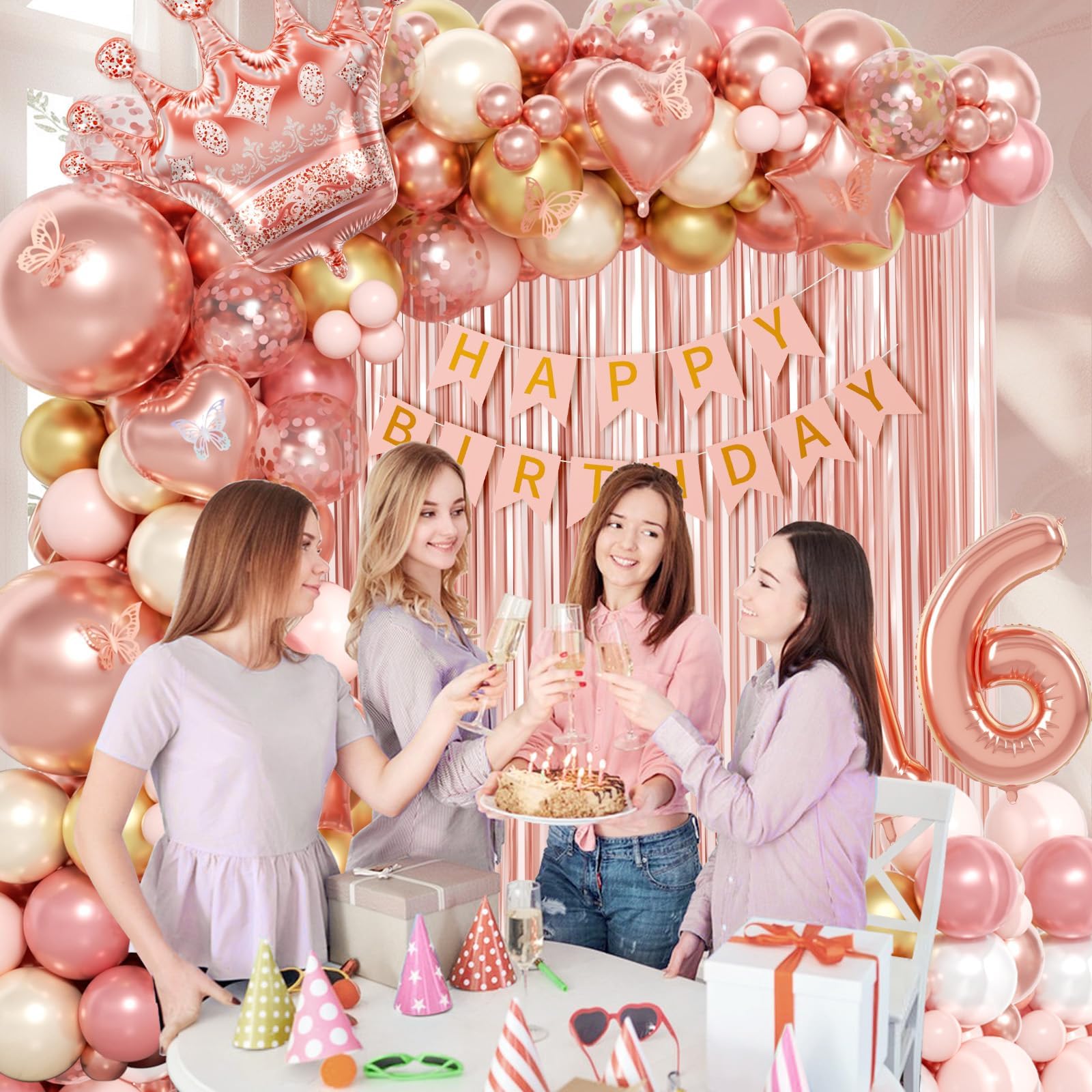 123pcs Sweet 16 Party Decorations with Rose Gold Pearl and White Balloons