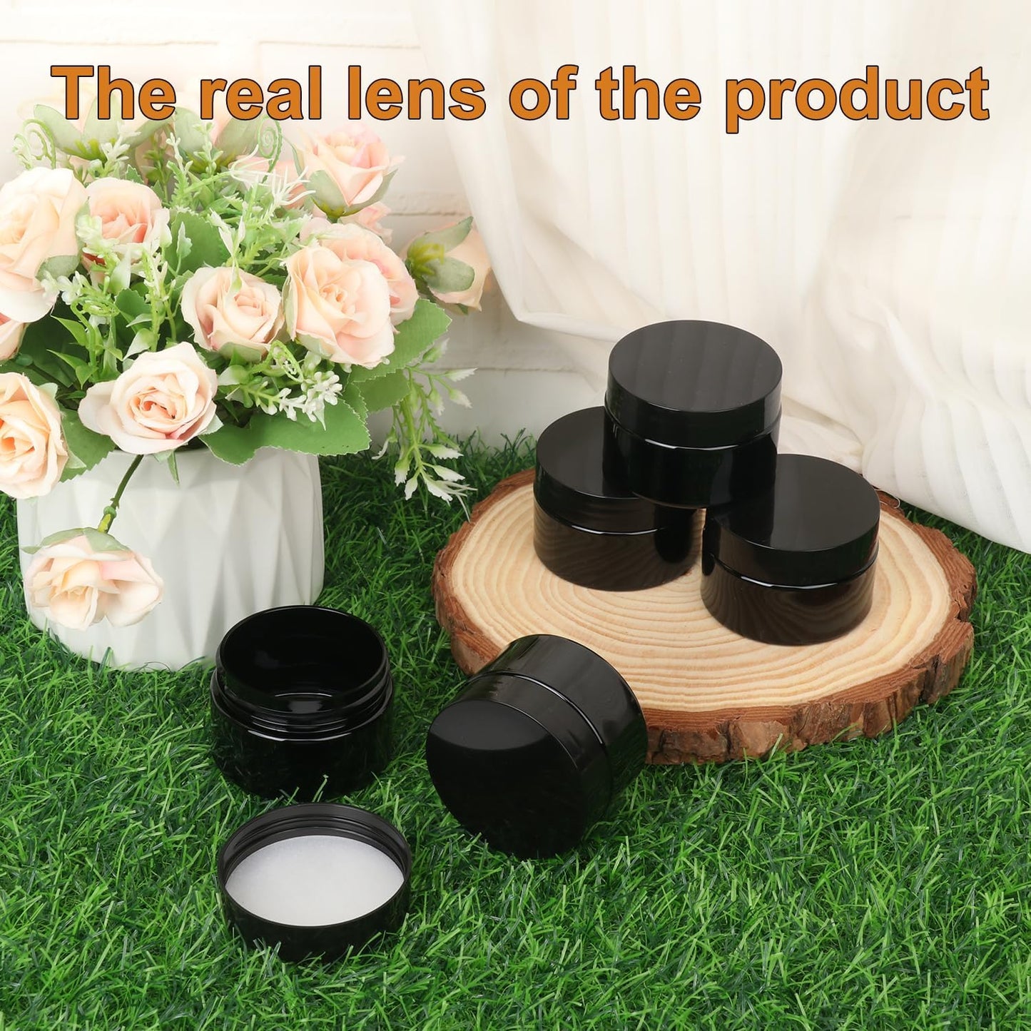 110 Packs 2 OZ Black Plastic Jars with black Lids, Body Butter Containers, Cosmetic Containers jars for Kitchen Ingredients, beads, sequins, Lotion, Cream, DIY Crafts and More by KUKLIPJIM