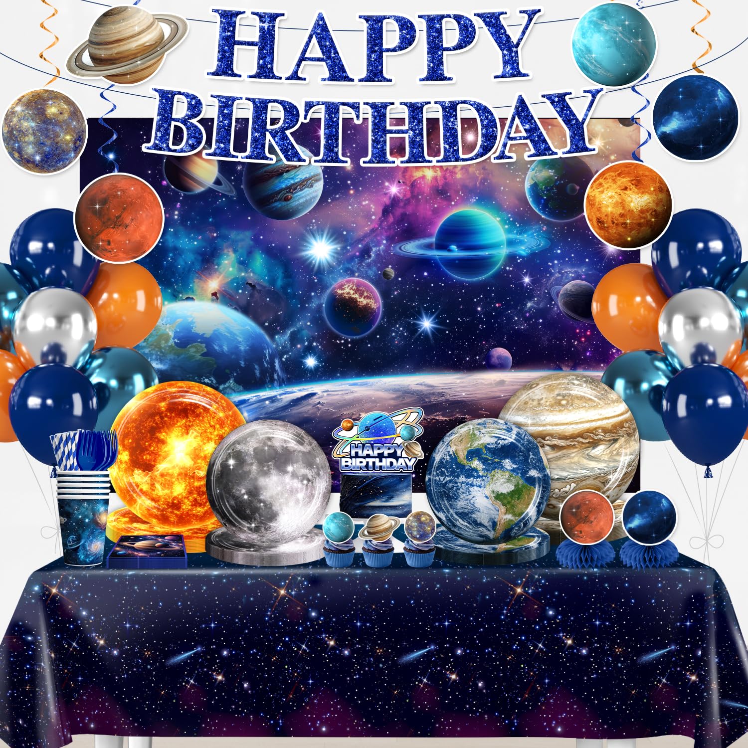 Xynic 210Pcs Space Birthday Decorations Tableware Set, Serves 24