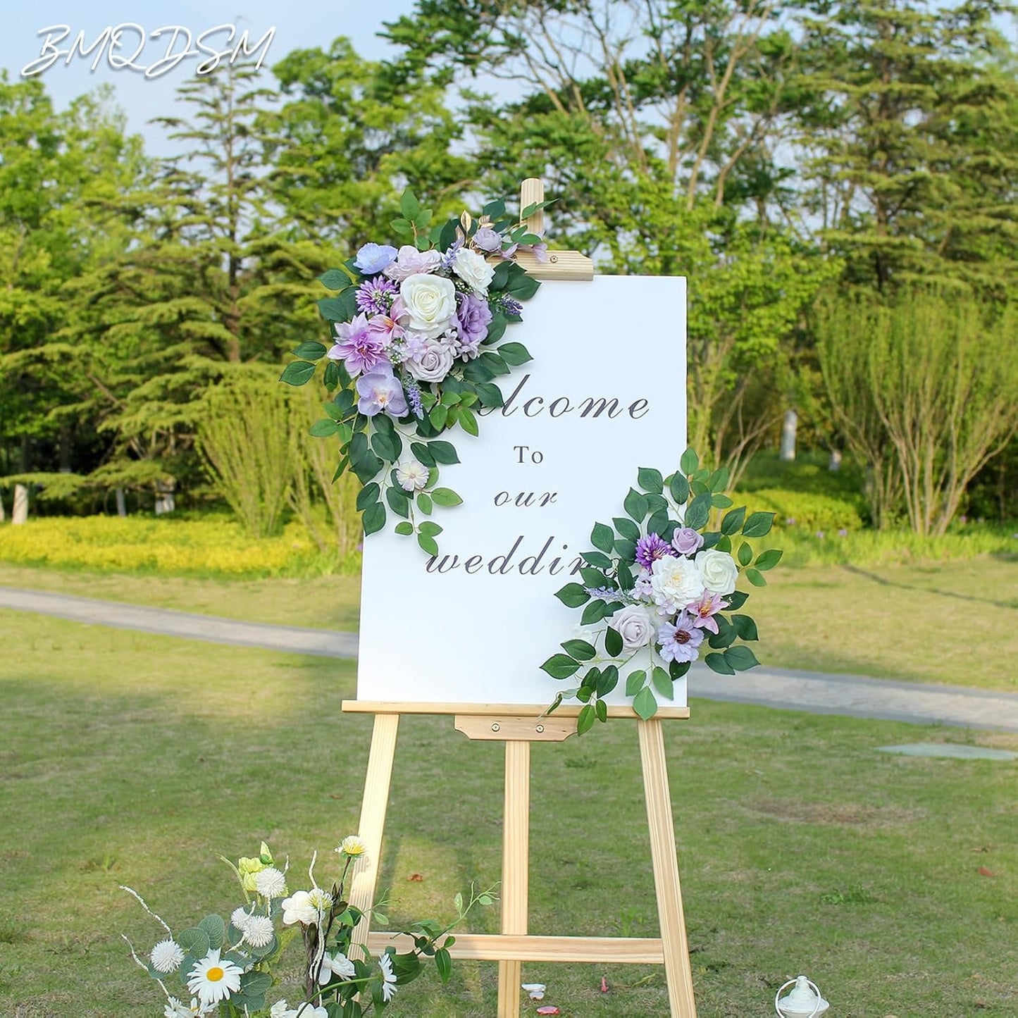 Pack of 2 Artificial Flowers for Backdrop Decoration, Wedding Arch Flowers,Reception Welcome Sign, Eucalyptus Garland, Suited to Aisle Decor and Wedding Arches（Purple）