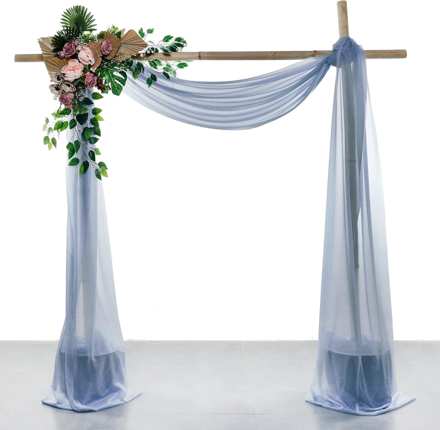 VDS Pack of 3 Panel (30 Inch X 20 Feet) Wedding Arch Draping Fabric Sheer Chiffon Fabric Drapery for Wedding Ceremony Reception Swag Backdrop Canopy Chuppah ARBO Altars Decoration (Dusty Blue)