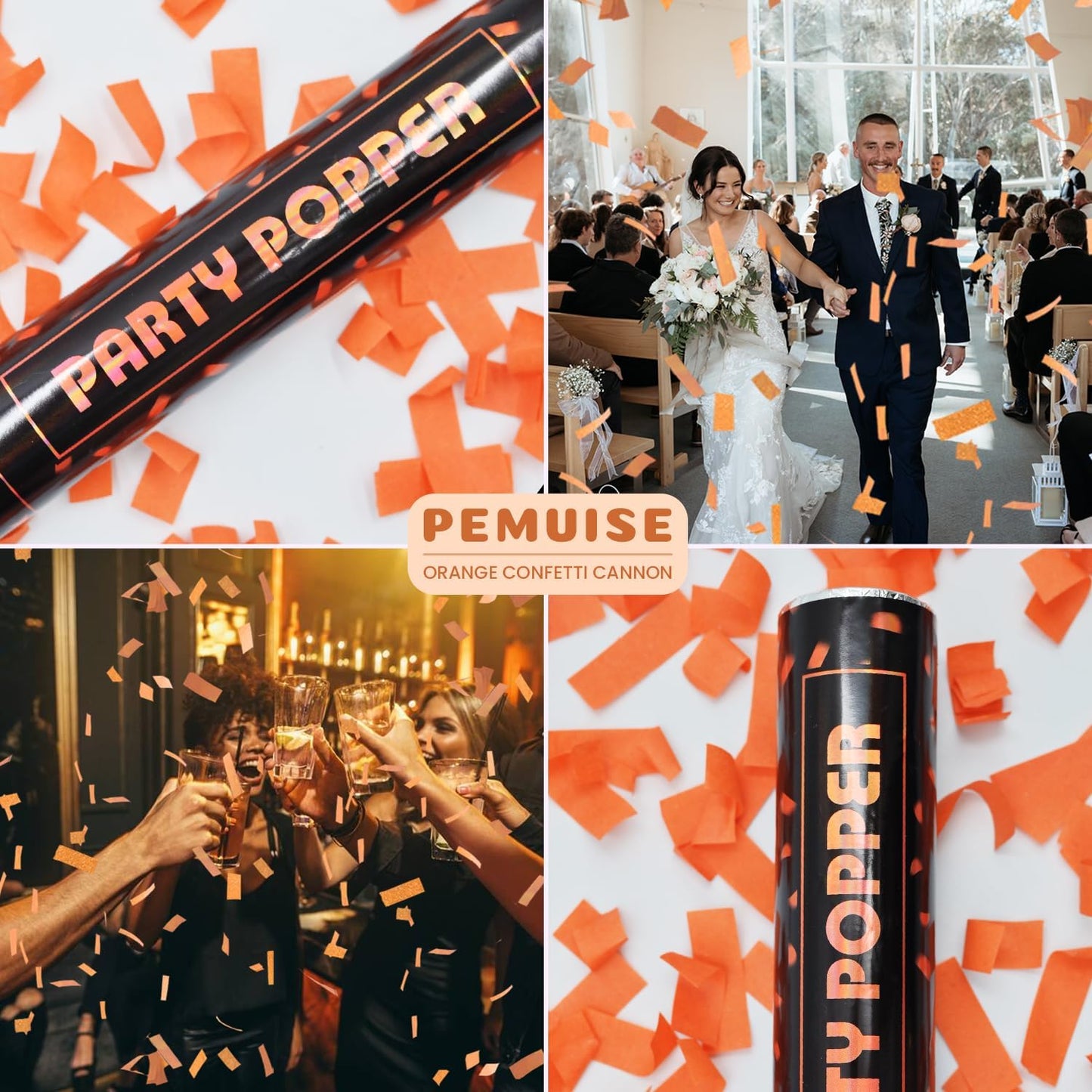 Confetti Poppers Orange Confetti Cannon 12 Pack Party Poppers Biodegradable12 inch Wedding Party Confetti Bulk Streamer Confetti Cannon Launches up to15-25ft for Christmas Birthday Graduation New Year