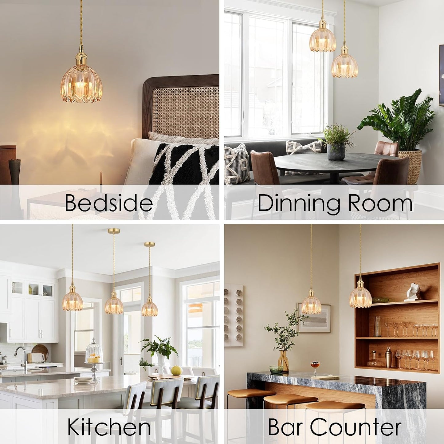 Vintage Gold Rechargeable Pendant Light with 70 Inch Cord and Exquisite Tulip Amber Glass Shade for Kitchen Island, Living Room & Dining Room, Ideal Hanging Light for Multiple Spaces