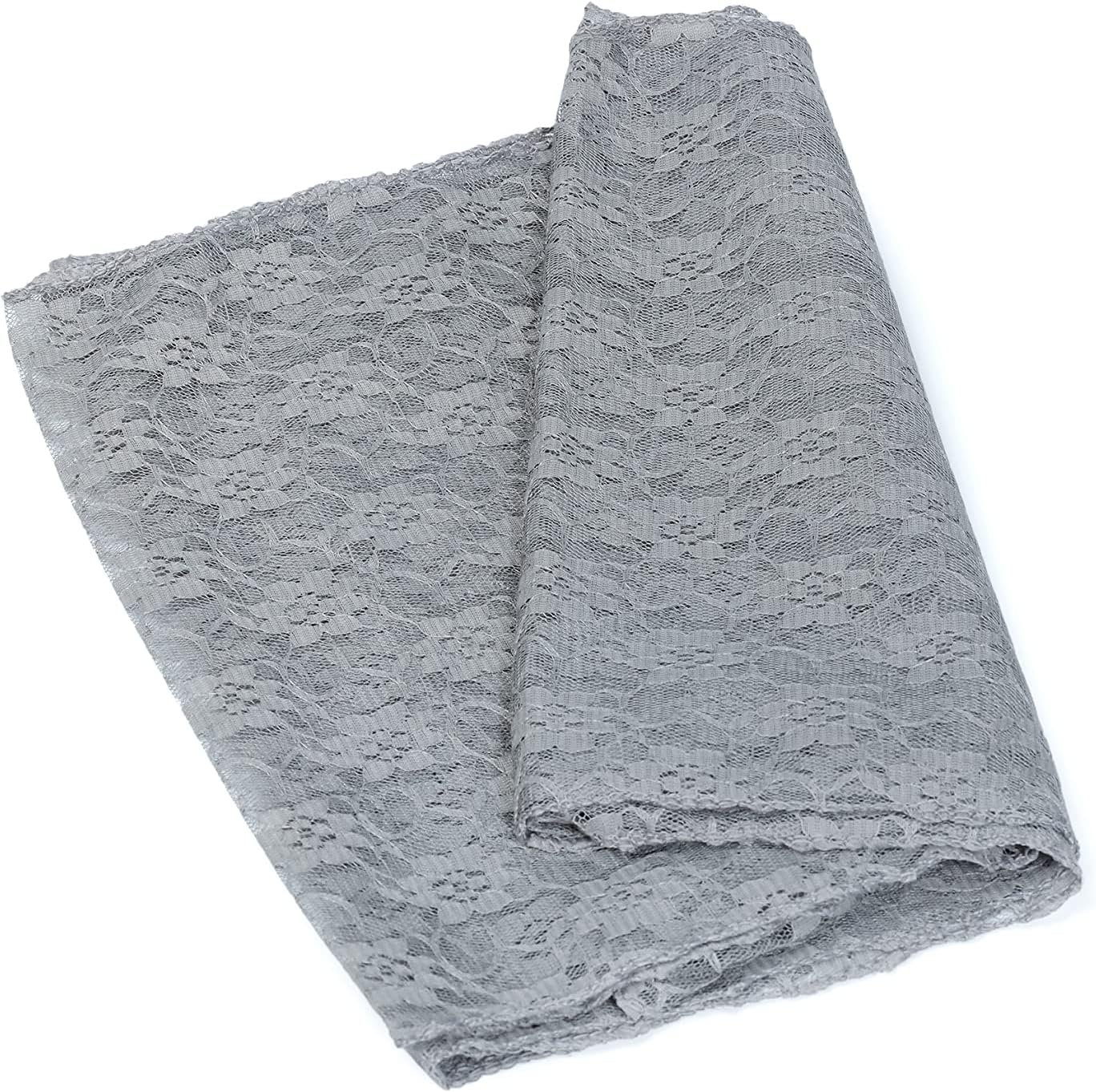 MDS Pack of 25 Wedding 12 x 108 inches Lace Table Runner for Wedding, Decorations for Birthday Parties, Banquets, Graduations, Engagements, and Runners fit Rectangle, Round Table- Silver Gray