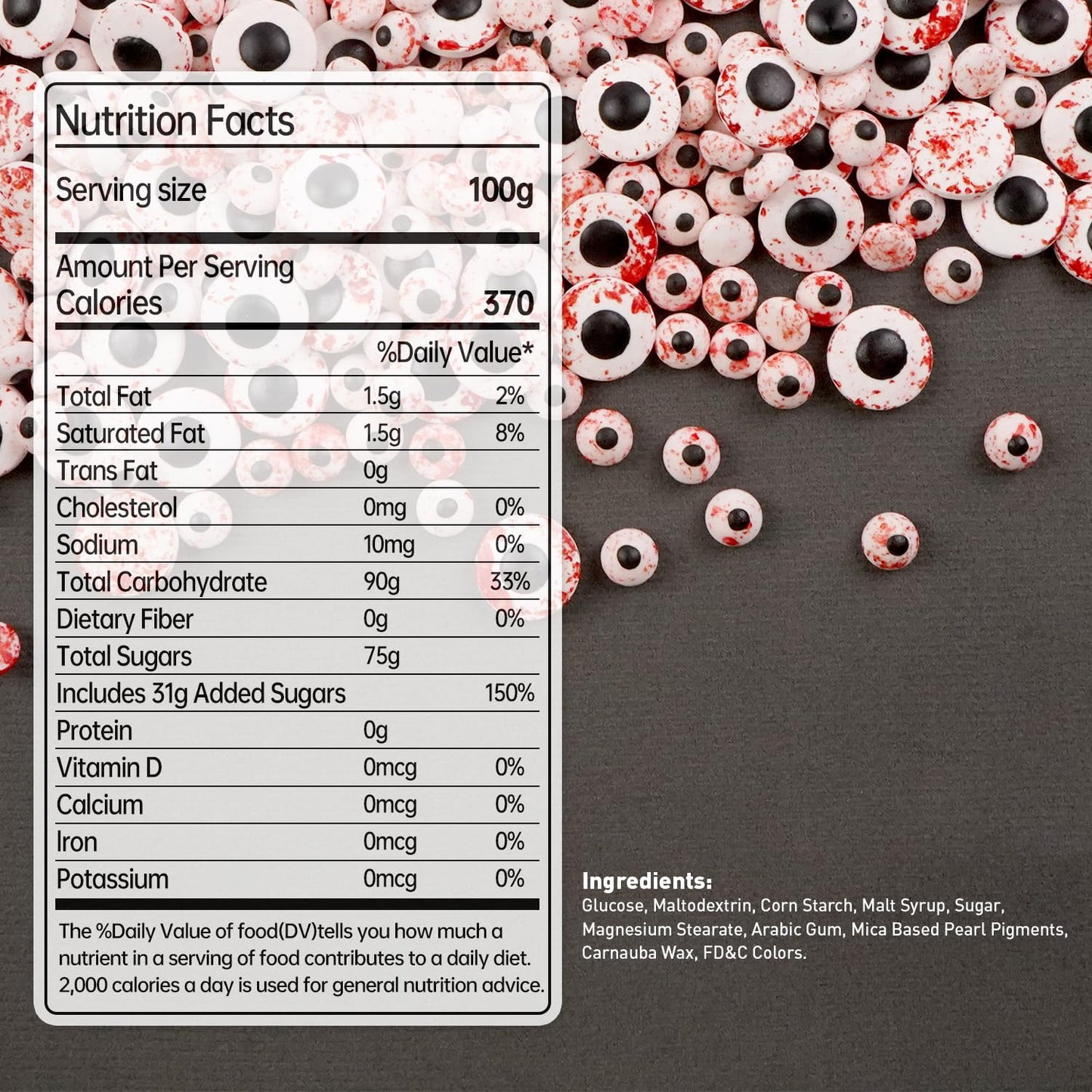 Halloween Edible Bloody Red Eyeballs Eye Ball, Candy Eyeballs Mix Sprinkles for Cake Decorating, 150g/5.29oz, Perfect for Cake Decoration, Cupcake Decorations Ice Cream Toppings