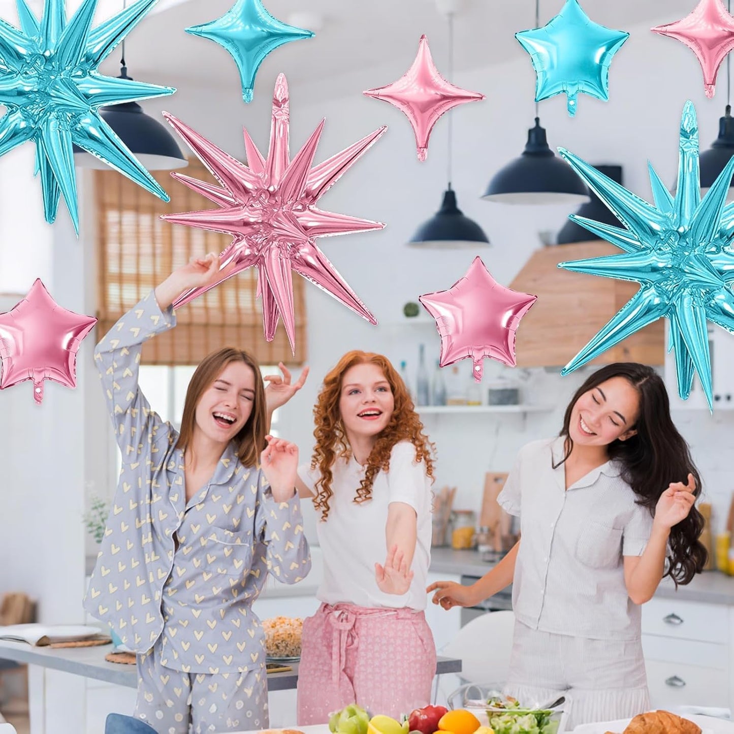 Pink Blue Star Balloon,16Pcs Star Foil Balloons Set with 22Inch Explosion Spike Cone Balloons and 10Inch Quadrangle Helium Balloon for Birthday Wedding Baby Shower Party Decorations
