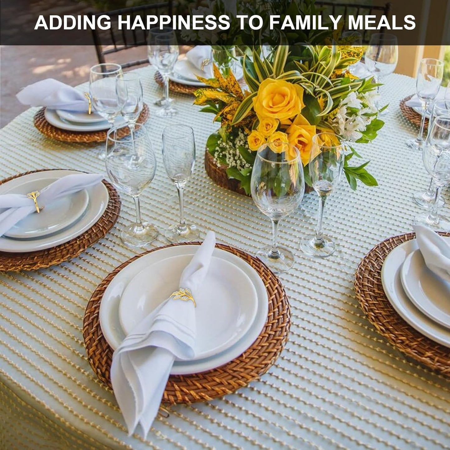 Gold Napkin Rings Set of 10,Napkin Rings Holder Buckles,Thanksgiving Christmas Napkin Ring Alloy Leaf Diamonds Napkin Ring for Dining Table Decor Wedding,Dinner Party Decorations White Diamonds 10pcs