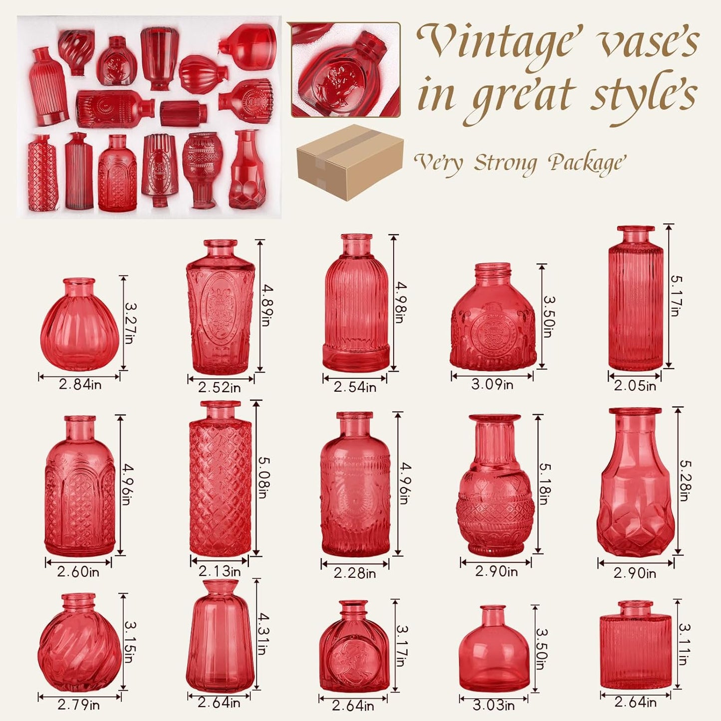 Bud Vases 15 Pcs for Centerpieces Wedding,Flower Vases in Bulk for Rustic Home Decor,Small Vases for Wedding,Mother's Day,Graduation,Christmas,Birthday Party,Valentine's Day(Wine)