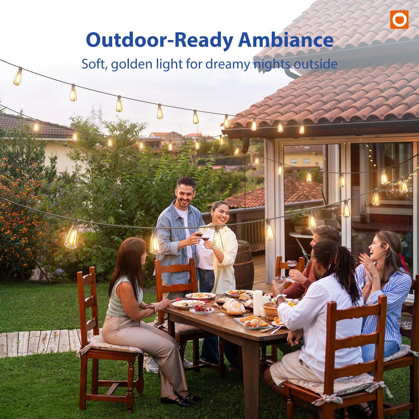 addlon 100FT Outdoor String Lights ST38 LED with Remote Waterproof Dimmable