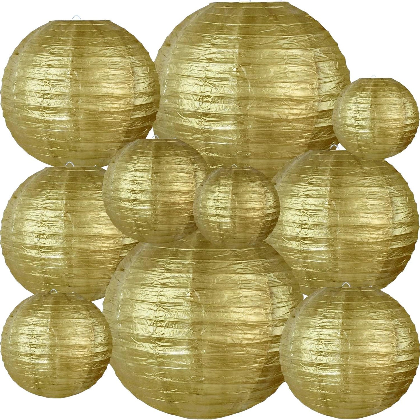 BEISHIDA Gold Round Paper Lanterns Decorative Hanging Chinese Japanese Paper Lanterns Lamp for Christmas New Years Birthday Wedding Baby Bridal Shower Home Decor Party Decoration（10 Packs）