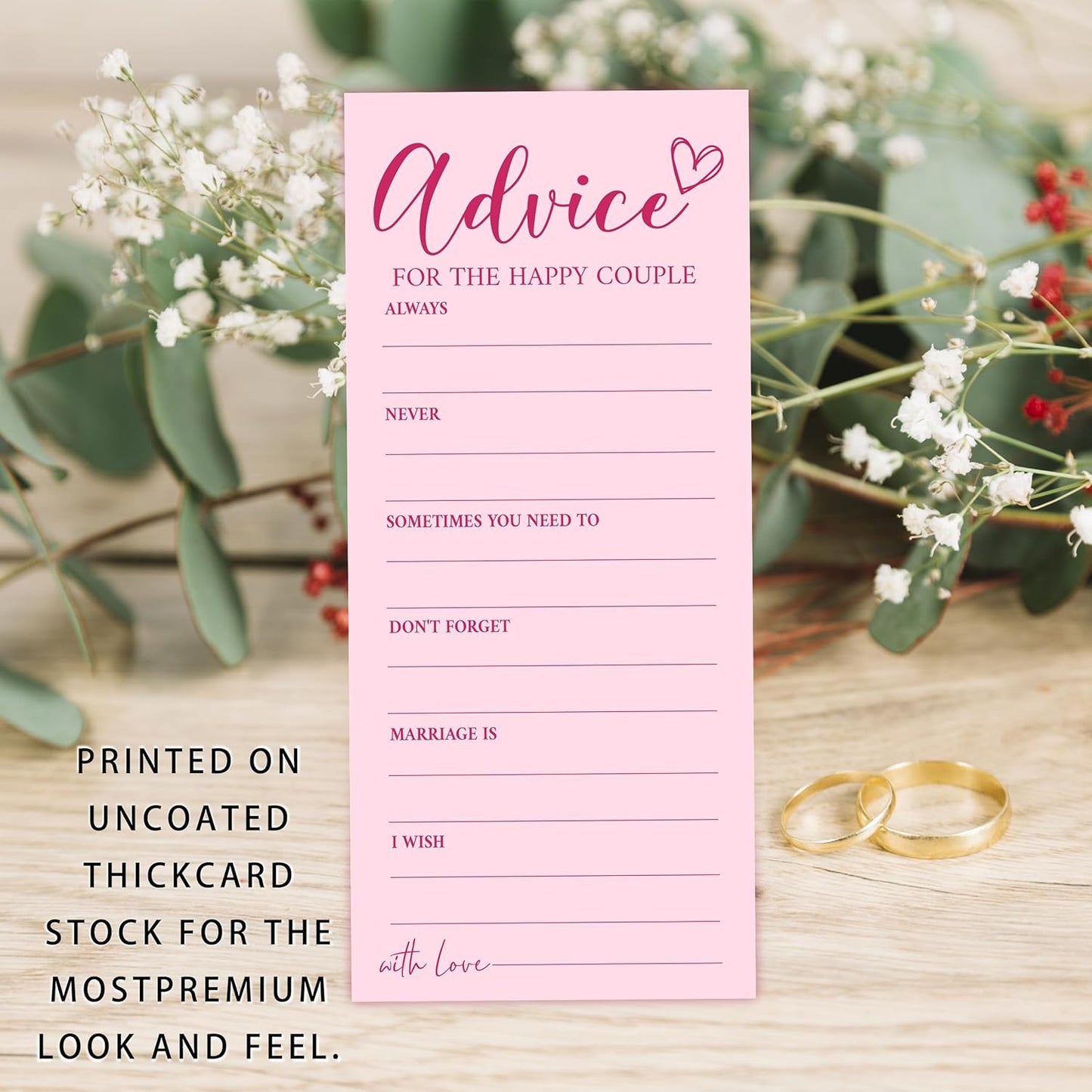 4x9 Inch Wedding Advice Cards, Advice and Wishes for The Mr and Mrs, Pink Bridal Shower Games for 25 Guests, Engagement Party Supplies, Wishes for Bride Wedding Receptio Decoration-A05