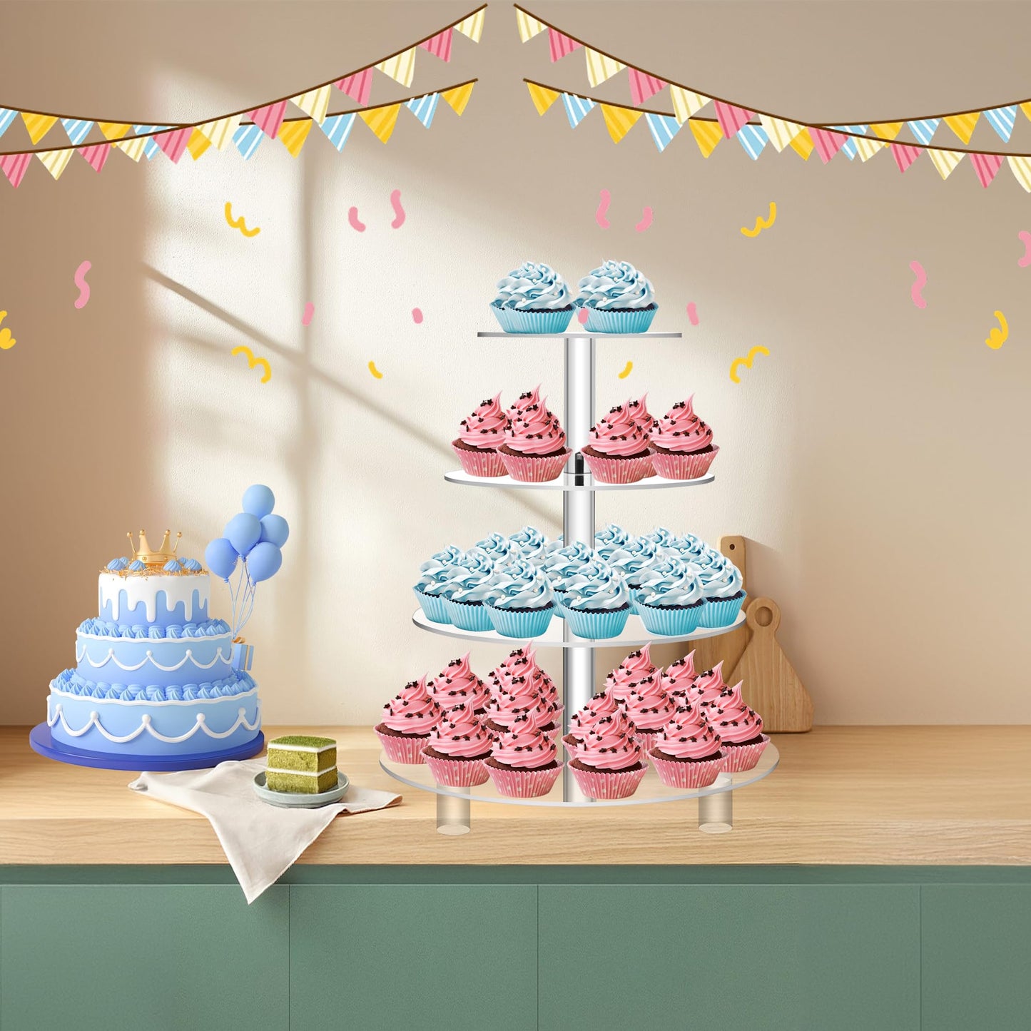 Jusalpha Large 4 Tier Acrylic Cupcake Stand,Round Cake Stand for Party