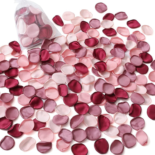 Serwalin 500pcs Silk Rose Petals Artificial Flowers Petals for Weddings Proposal Burgundy Pink Petals Fake Rose Petals for Wedding Flower Girl Basket Bridal Shower (4 Color Mixes)