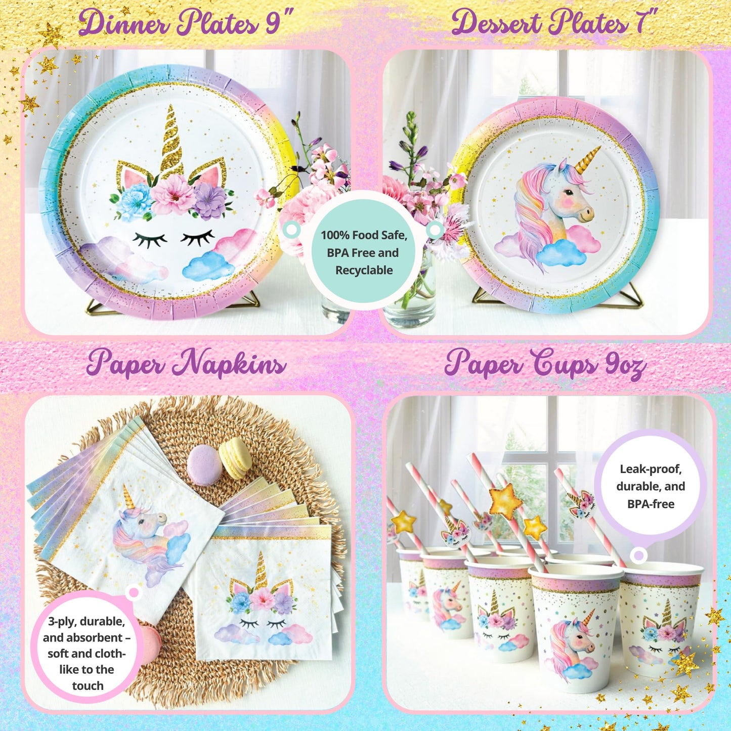 152 Pc Unicorn Birthday Decorations for Girls, Complete Party Supplies Kit