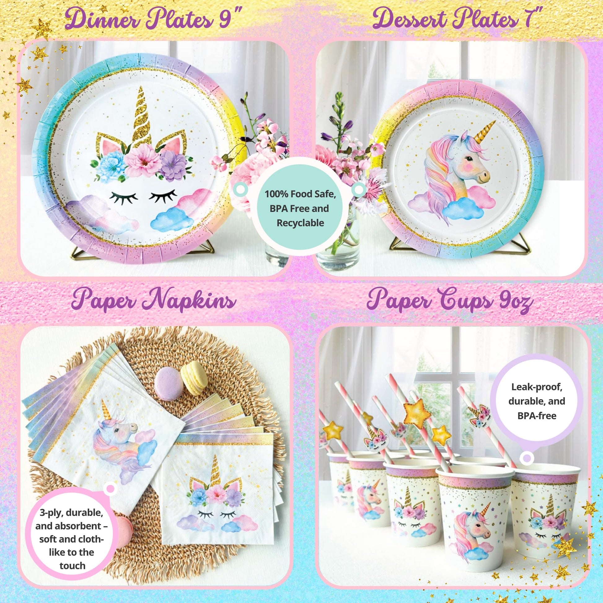 152 Pc Unicorn Birthday Decorations for Girls, Complete Party Supplies Kit