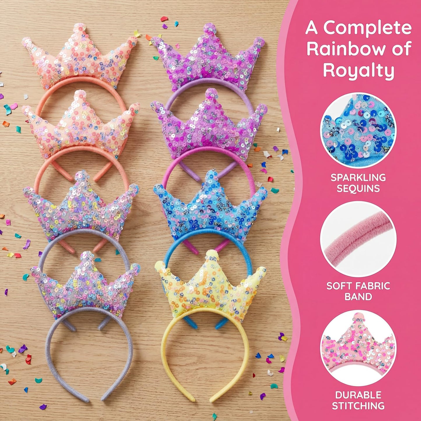 Acshio 12 Pack Princess Crown Headband, Glitter Sequin Hairband