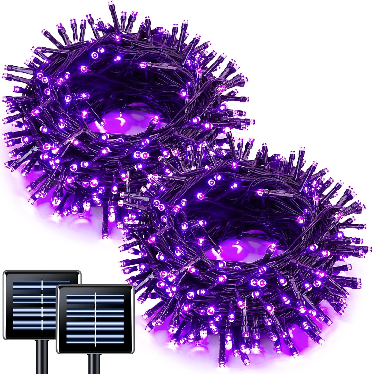 JMEXSUSS Purple Solar Lights Outdoor Waterproof, 2 Pack 100 LED Solar Halloween Lights, Purple Christmas Light for Halloween Decor Outside Tree Yard Garden