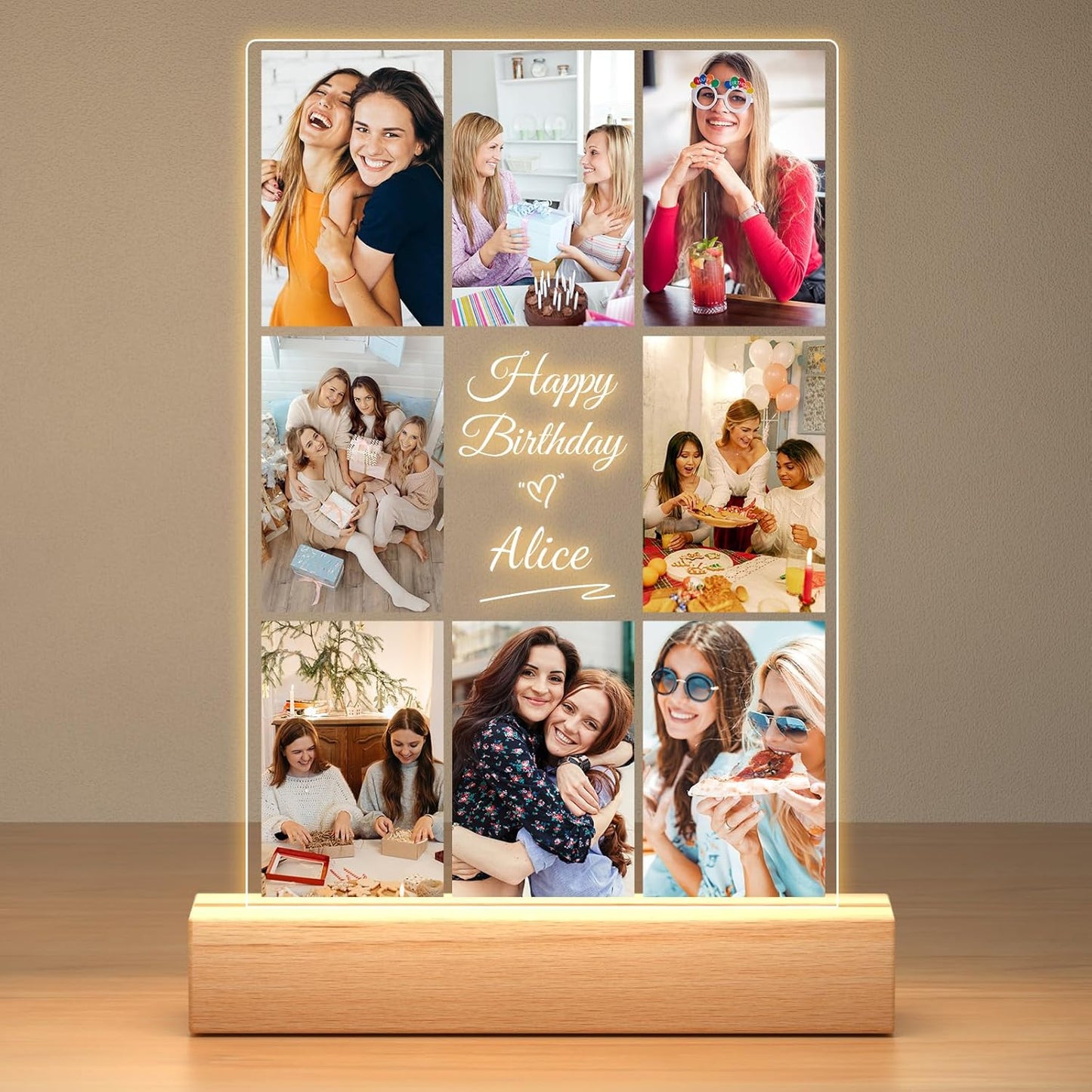 Custom Picture Frames with Photos, Personalized Photo Frame with Night Light, Customized Picture Frame, Personalized Birthday Gifts for Women, Men, Her, Him, Best Friends, Wife, Sister, Family