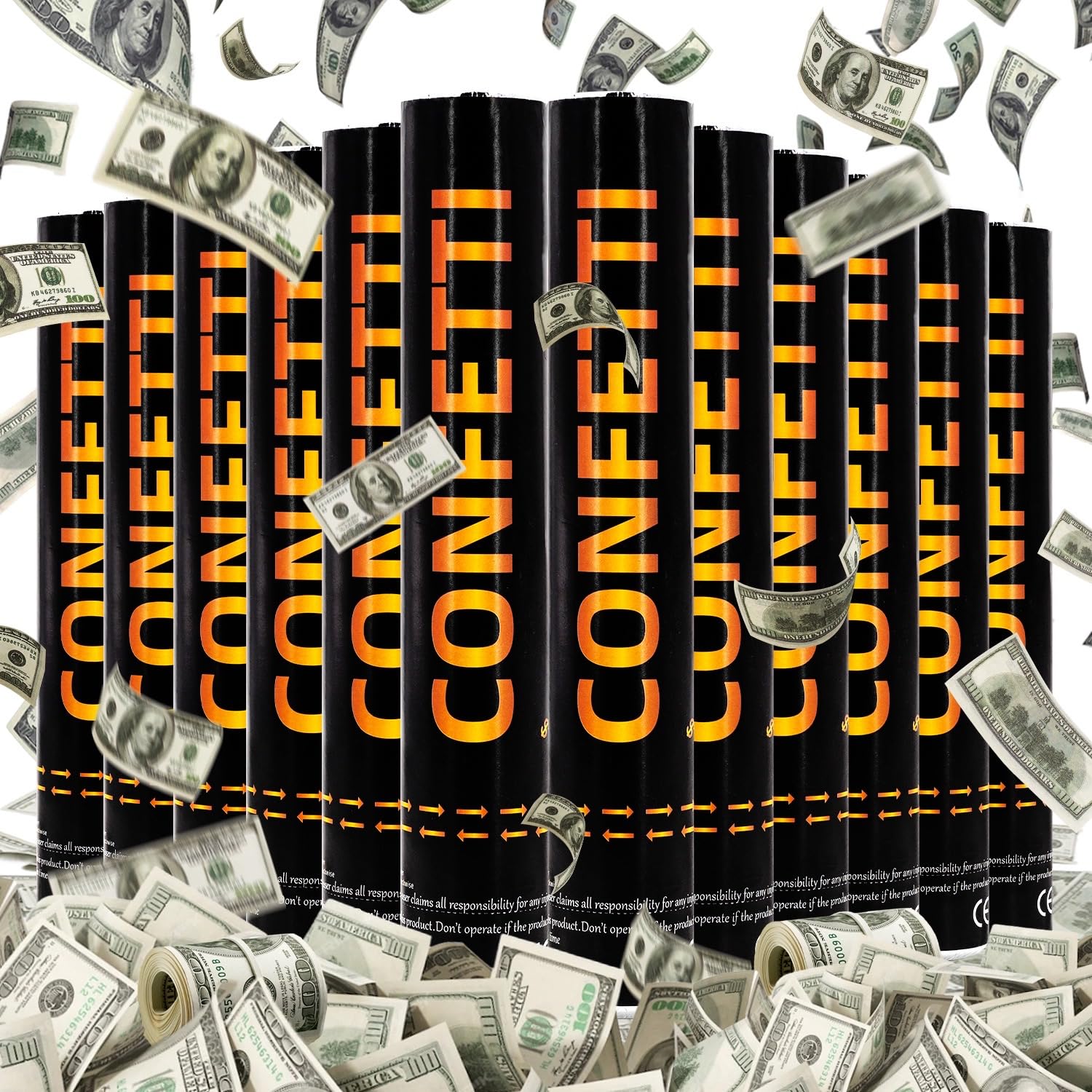 Money Confetti Cannon 12Pack Biodegradable 100 Dollar Bill Money Confetti 12inch Party Poppers for