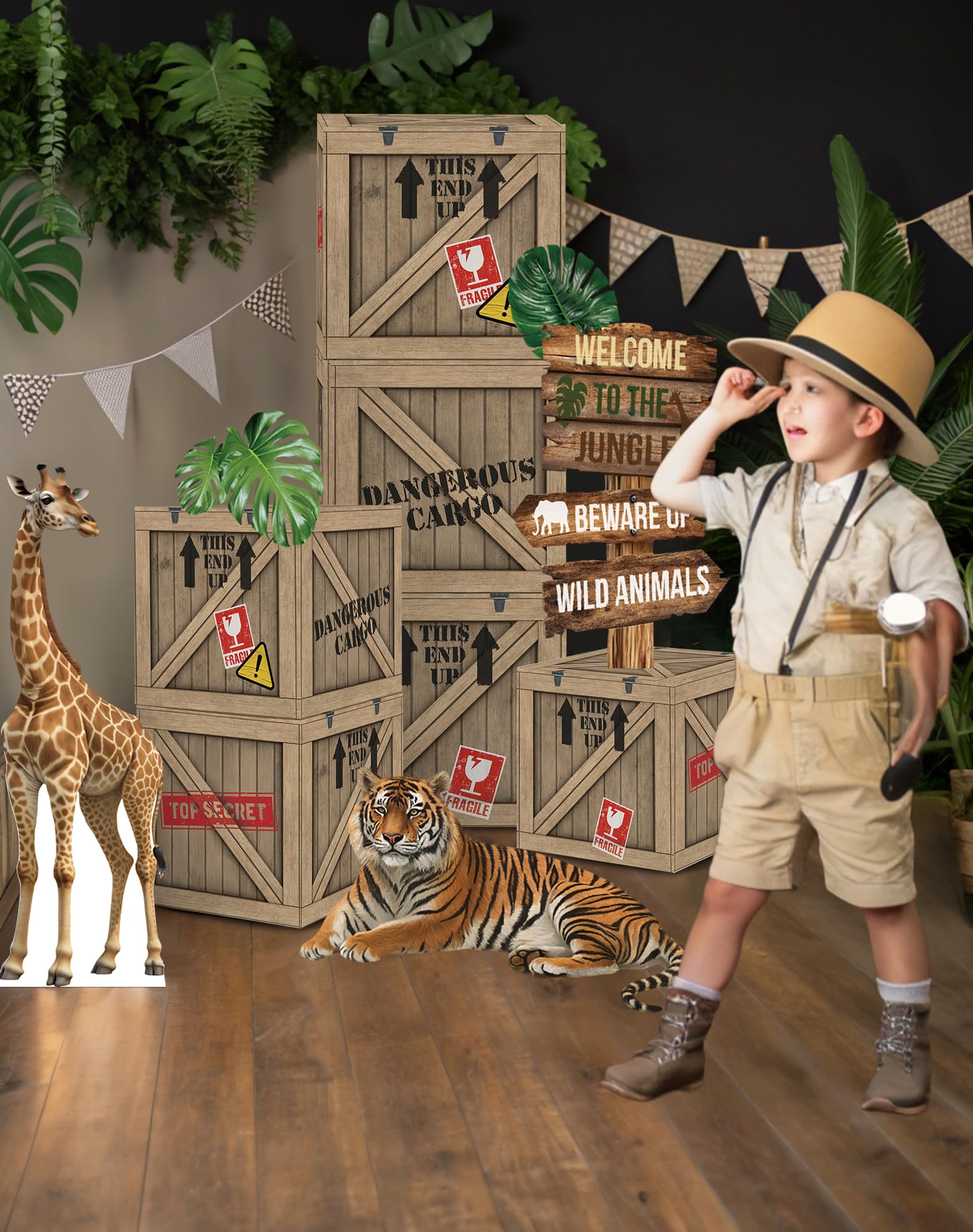KARAQY Jungle Safari Party Decorations – 10 Inch Jungle Theme Favor Boxes with Wild Animal