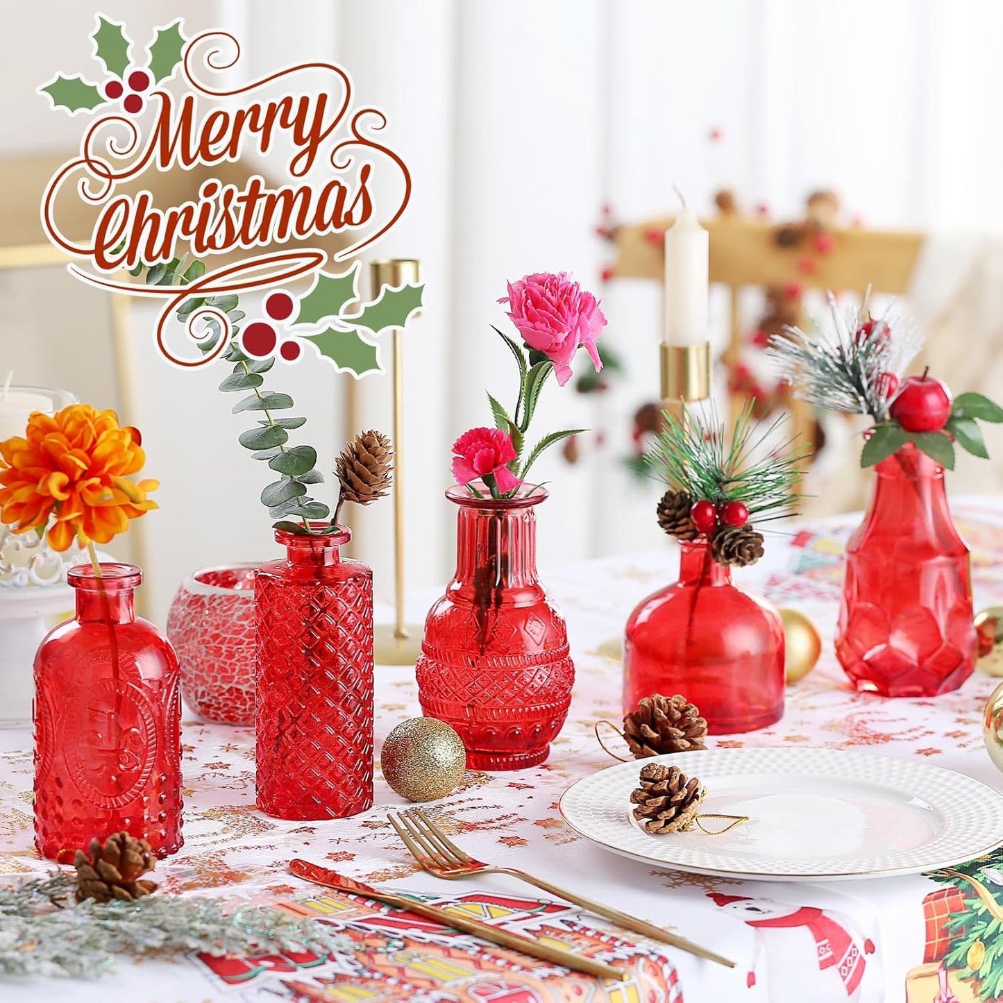 Bud Vases 15 Pcs for Centerpieces Wedding,Flower Vases in Bulk for Rustic Home Decor,Small Vases for Wedding,Mother's Day,Graduation,Christmas,Birthday Party,Valentine's Day(Wine)