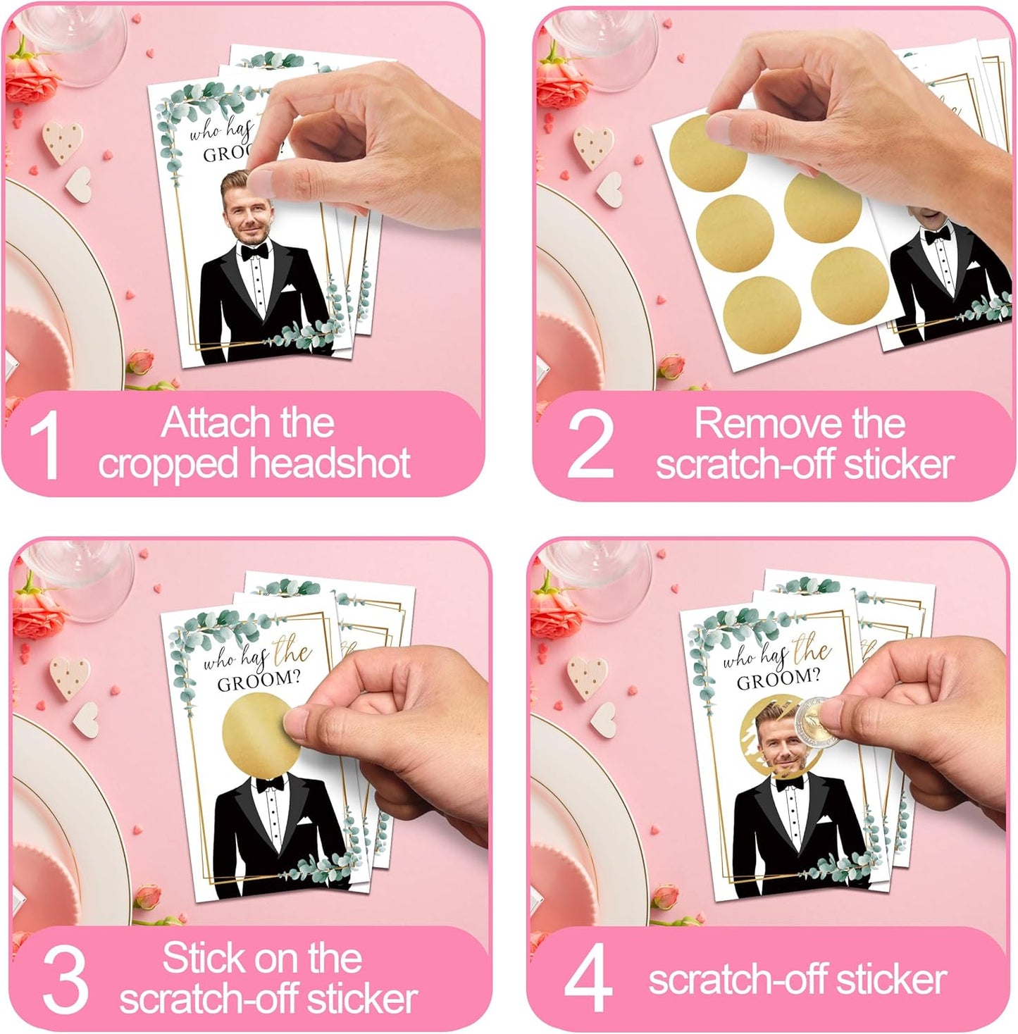 Bridal Shower Scratch Off Game Cards, Who Has The Groom, 41Pcs Watercolor Greenery Wedding Shower Scratch Off Games, 3.5"x 2.1" Bachelorette Party Favor Decor, Engagement Party Ideas Activities-A07