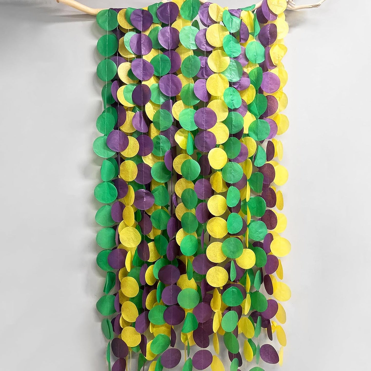 205 Ft Mardi Gras Party Decorations Purple Green Yellow Circle Dot Backdrop Garland Tissue Paper Polka Dots Hanging Streamer for Mardi Gras Birthday Wedding Baby Shower Masquerade Party Supplies